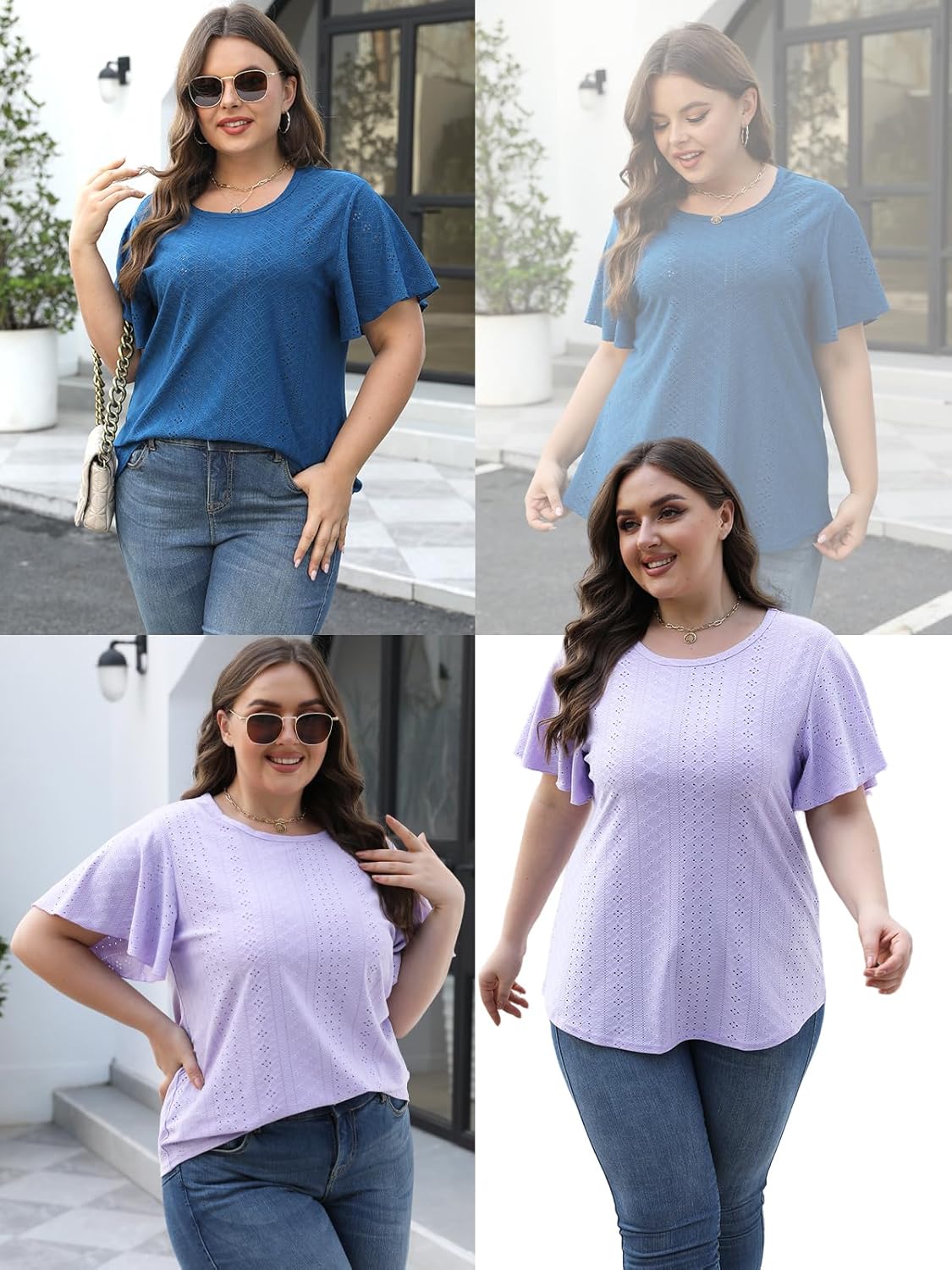 VISLILY Womens-Plus-Size-Summer-Tops Ruffle Short Sleeve T Shirts Crewneck Eyelet Tunics Casual Loose Tee - Image 4