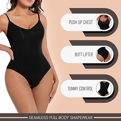 Miniatura 3 de Body moldeador sin costuras para mujer, moldeador de cuerpo completo, trajes sin mangas con cuello redondo