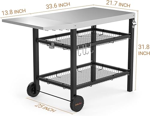 Miniatura 3 de onlyfire Carrito de mesa para horno de pizza para Ooni, leña ninja, parrilla Blackstone, horno de pizza Cuisinart, mesa de preparación de alimentos
