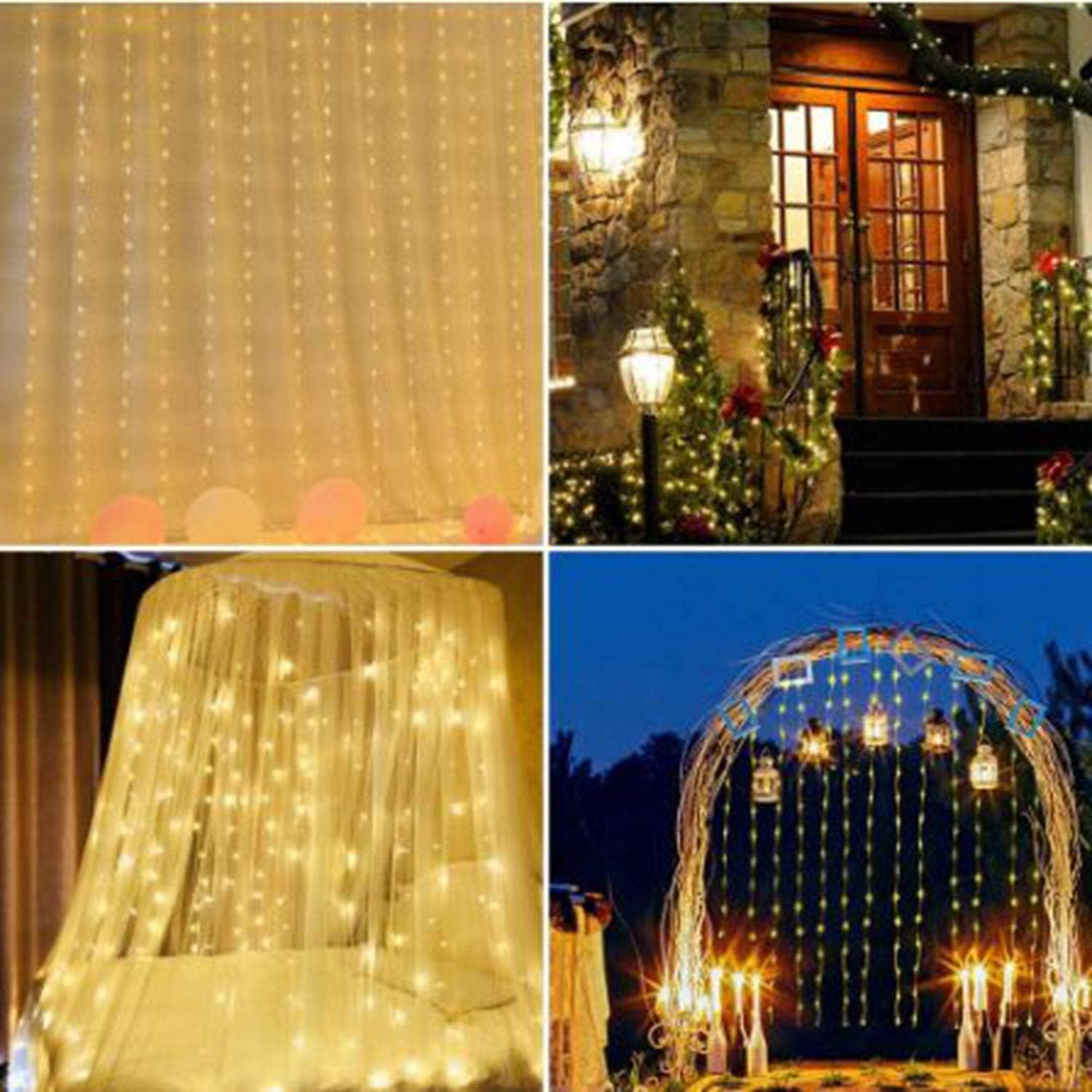 JMTGNSEP String Lights Curtain Lights,8 Modes USB Powered LED Lights for Window Christmas Bedroom Party Wedding Bedroom Valentines Day Decoration(7.8Ft x 5.9Ft) (Warm White)