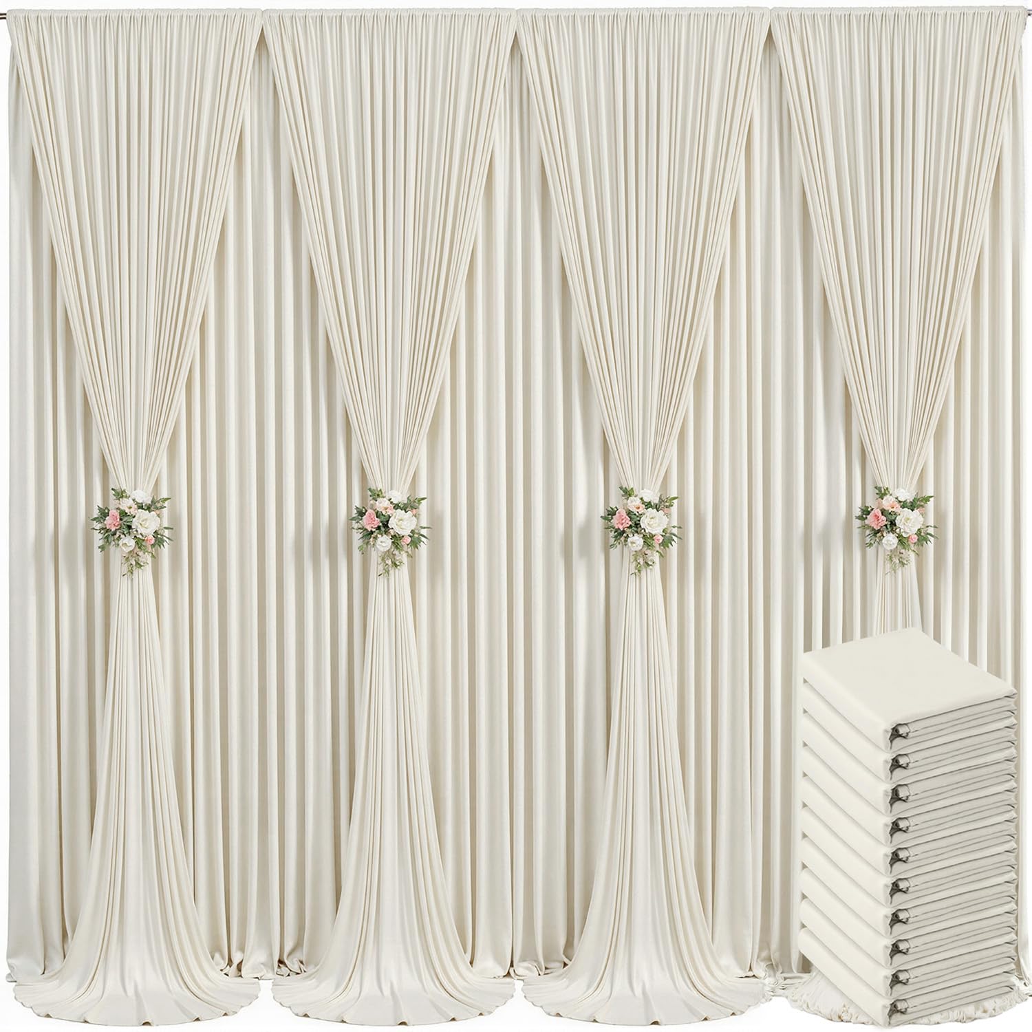 40ft x 10ft Ivory Backdrop Curtain for Wedding Ivory Wrinkle Free Backdrop Drapes Panels for Parties Baby Shower Bridal Shower Birthday Photo Photography Polyester Fabric Background Decoration — view 28