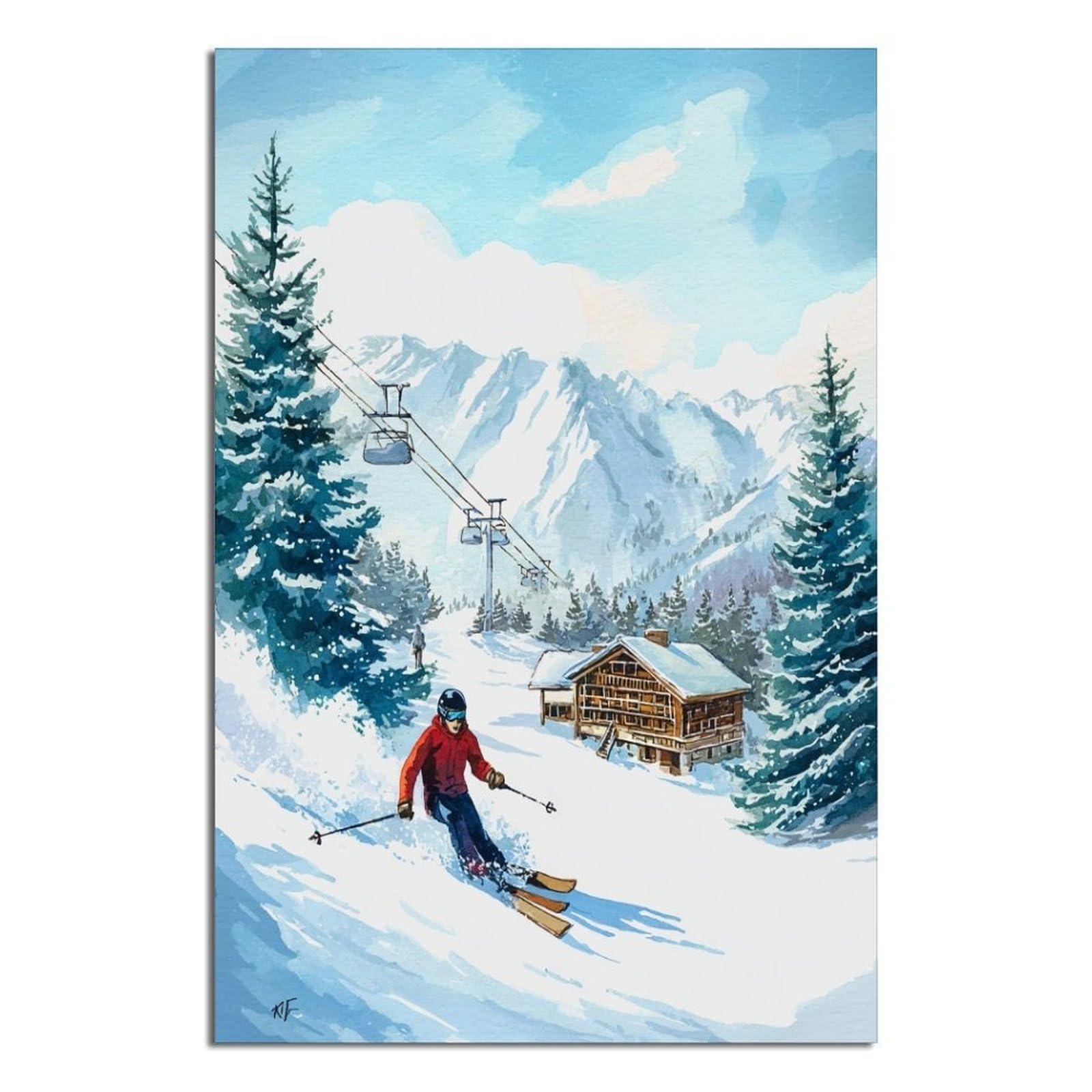 iPuzou Courchevel France Ski Posters 24x36inch(60x90cm) Vintage Watercolor Canvas Art