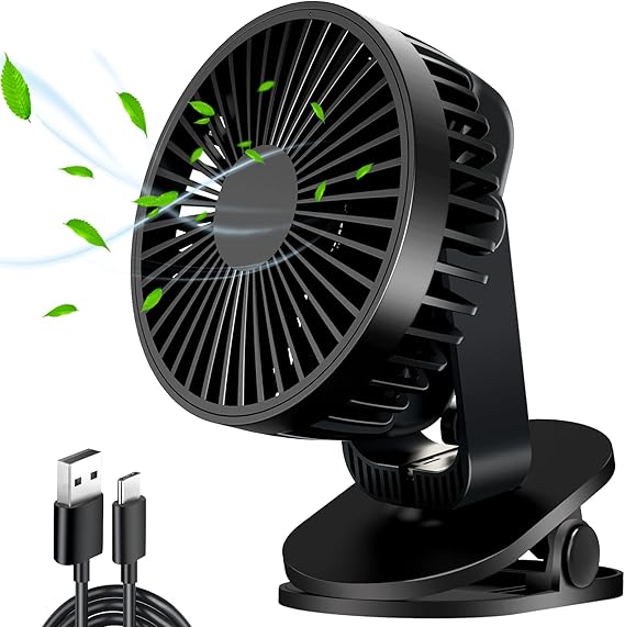MOKHT Mini USB Ventilator Leise Tischventilator 5000mAh, Clip