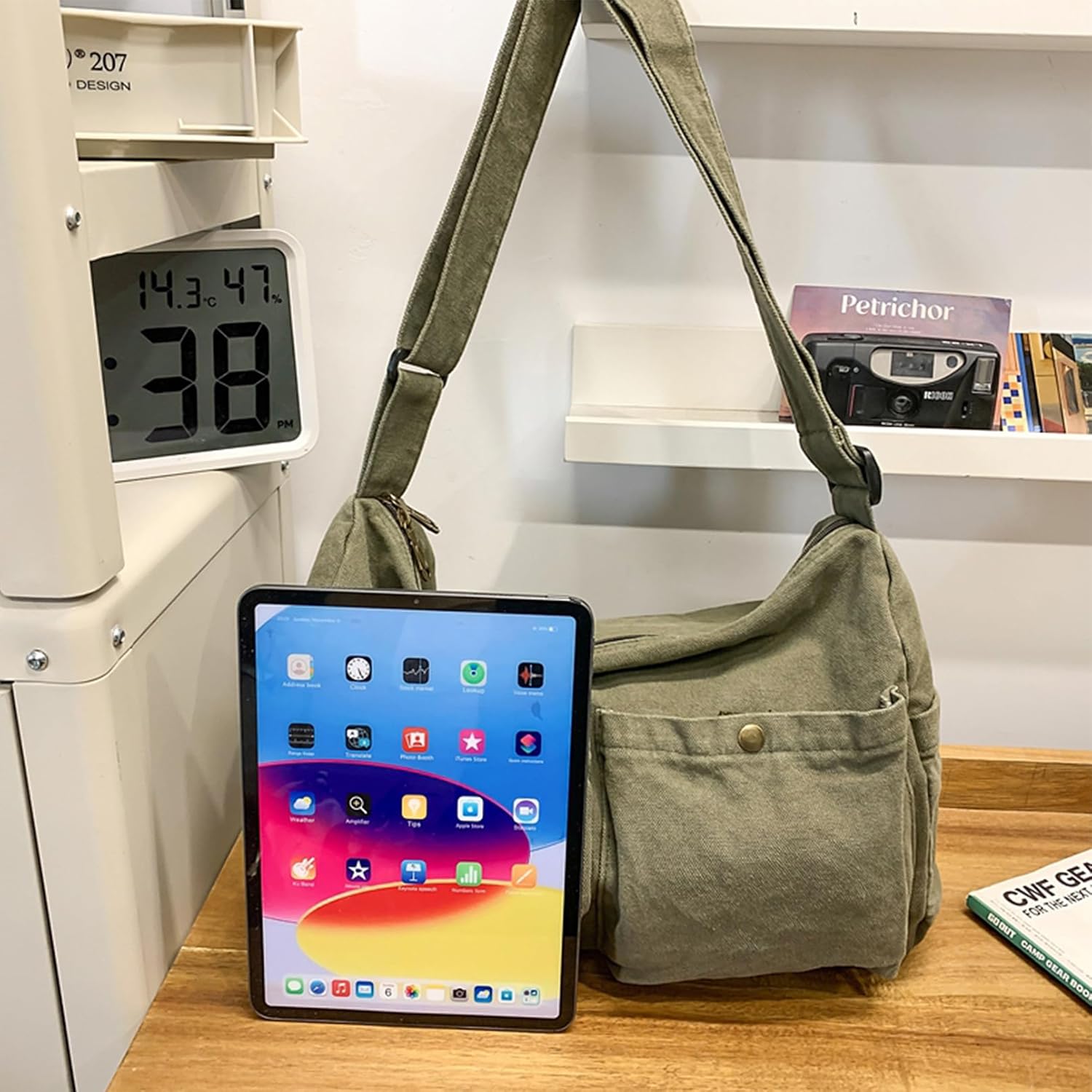 Canvas Messenger Bag Cute Crossbody Tote Bag Shoulder for Women Men for School Aesthetic Hobo with Multiple Pockets - Image 3