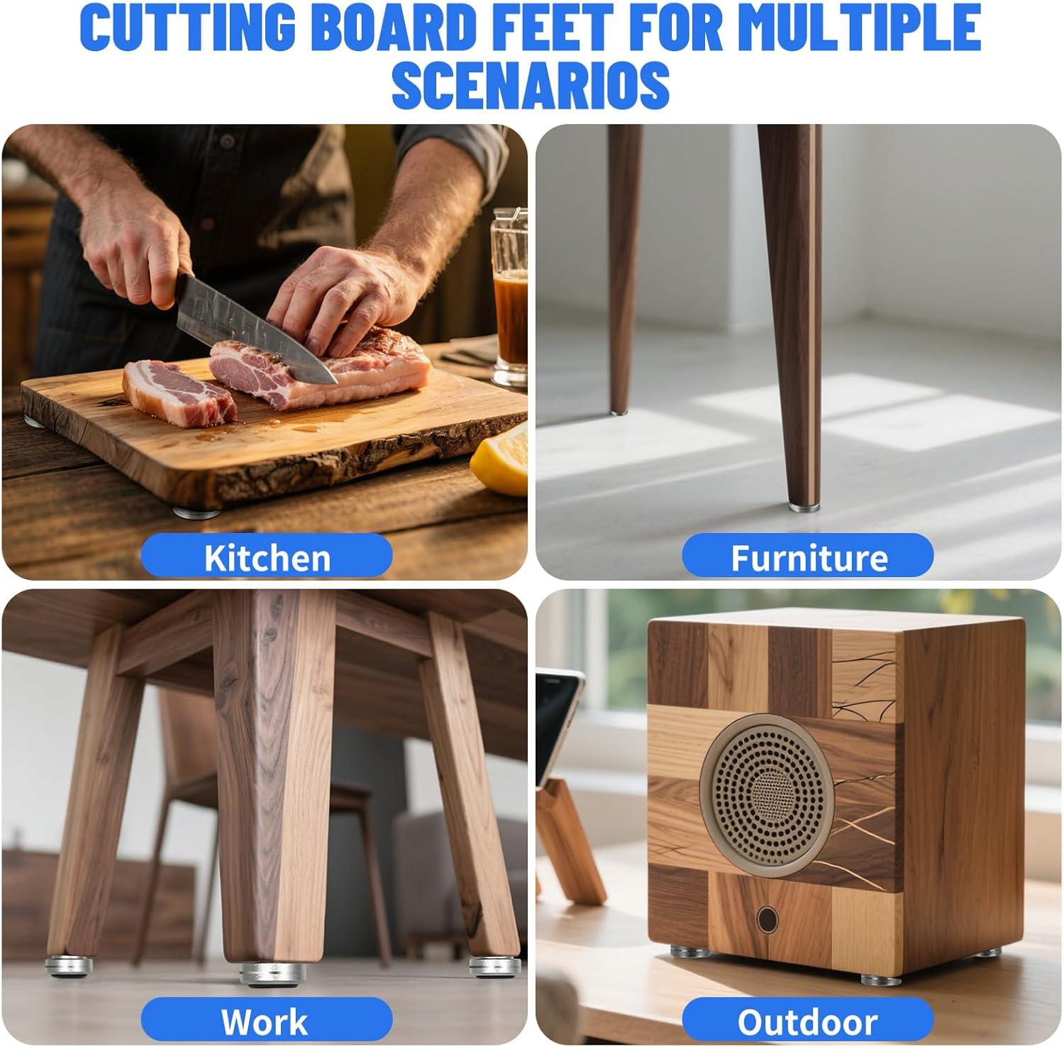 8 Pcs Cutting Board Feet with Non Slip Pads,Non Slip Silver Cutting Board Feet Legs with Silicone Rubber Feet and Screws Kit for Furniture Chair Cabinet Electronics (30*10mm)
