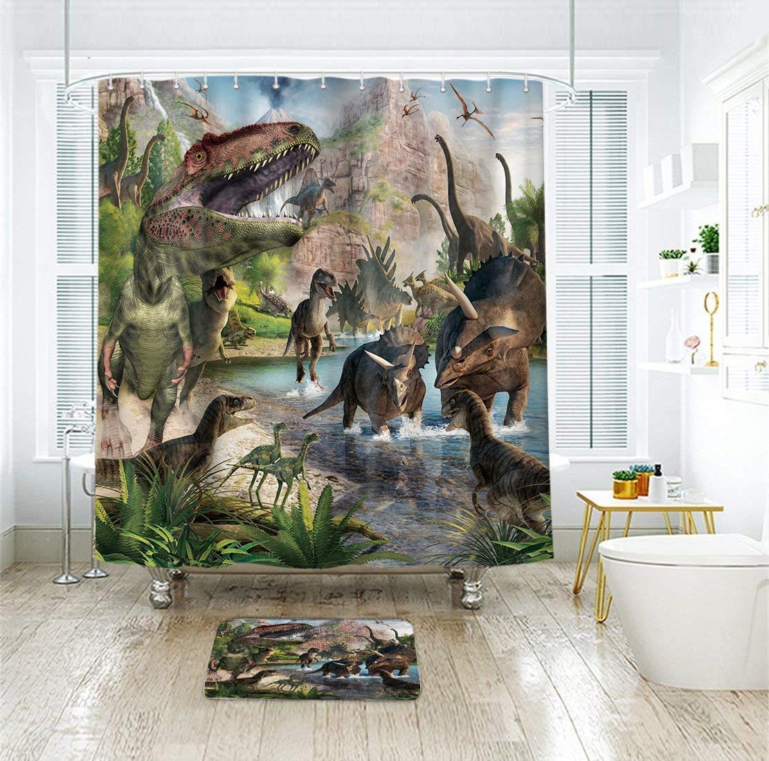 Dongbei Dinosaurier Duschvorhang – Weltraum-Design Für Kinder, 178,8x178,8 Cm, Polyester, Wasserdicht
