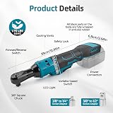 Clé à cliquet sans fil 3/8" compatible avec Makita 18 V, cliquet électrique avec adaptateur 1/4" et adaptateur 1/2", 280 tr/min, 80 Nm, cliquet à chocs électrique pour l'entretien du vélo et de la - 2