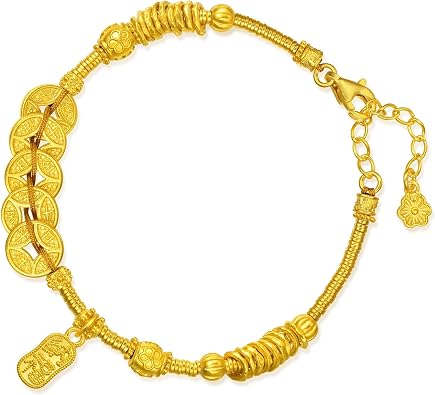 CHOW SANG SANG 999.9 24K Pure Gold Bracelet Price-by-Weight 14.59g | Cultural Blessings Blessings Five Emperor Coins Bracelet for Women & Men 18cm 95773B