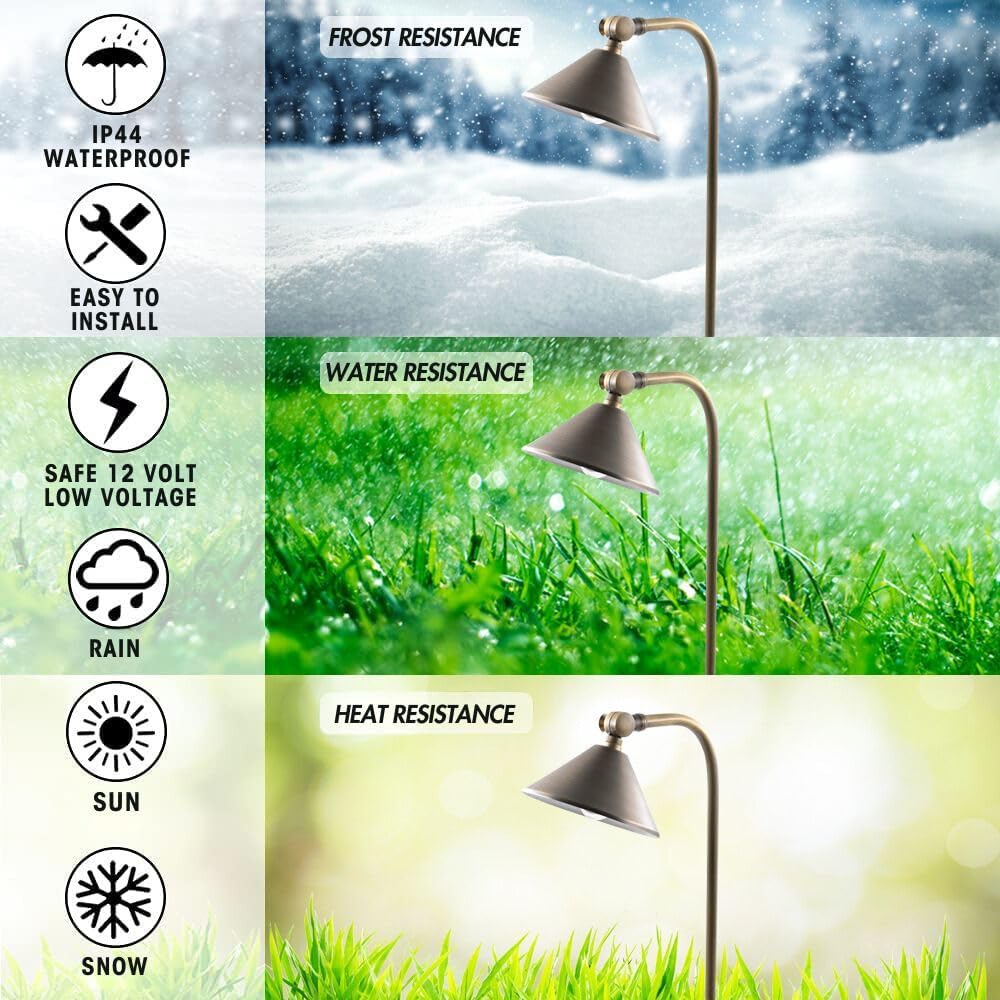 LED Pathway 127 Landscape Light 12V Brass Low Voltage 4W G4 LED Light Bulb Warm White Included Outdoor Mushroom Security Garden Patio Area Light Beautiful Bright Long Lasting (2 Pack)