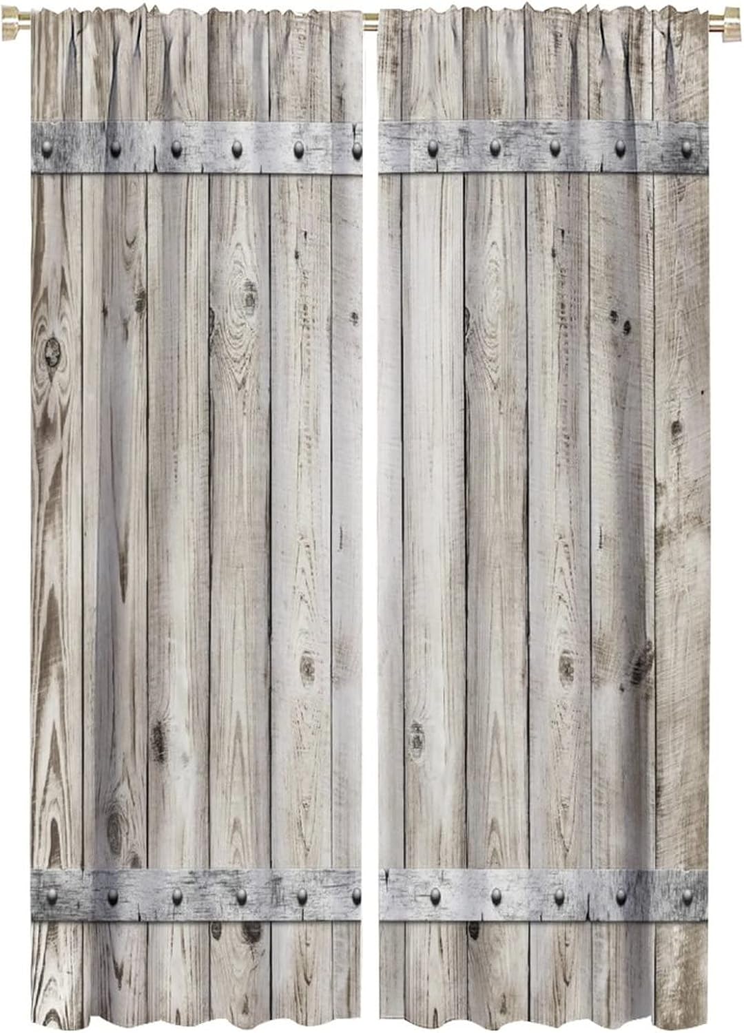 Old Barn Door Curtain, Wooden Barn Door Garage Door American Style Decorations for Rustic Curtains Blackout Curtains for Livingroom Bedroom Kitchen (Two Pieces) 42x63in