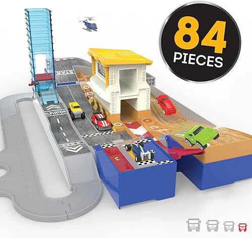 Miniatura 4 de Driven by Battat Juego de carreras plegable de 84 piezas, 6 mini autos, incluyendo coche de carreras, camión monstruo, pistas conectables y más