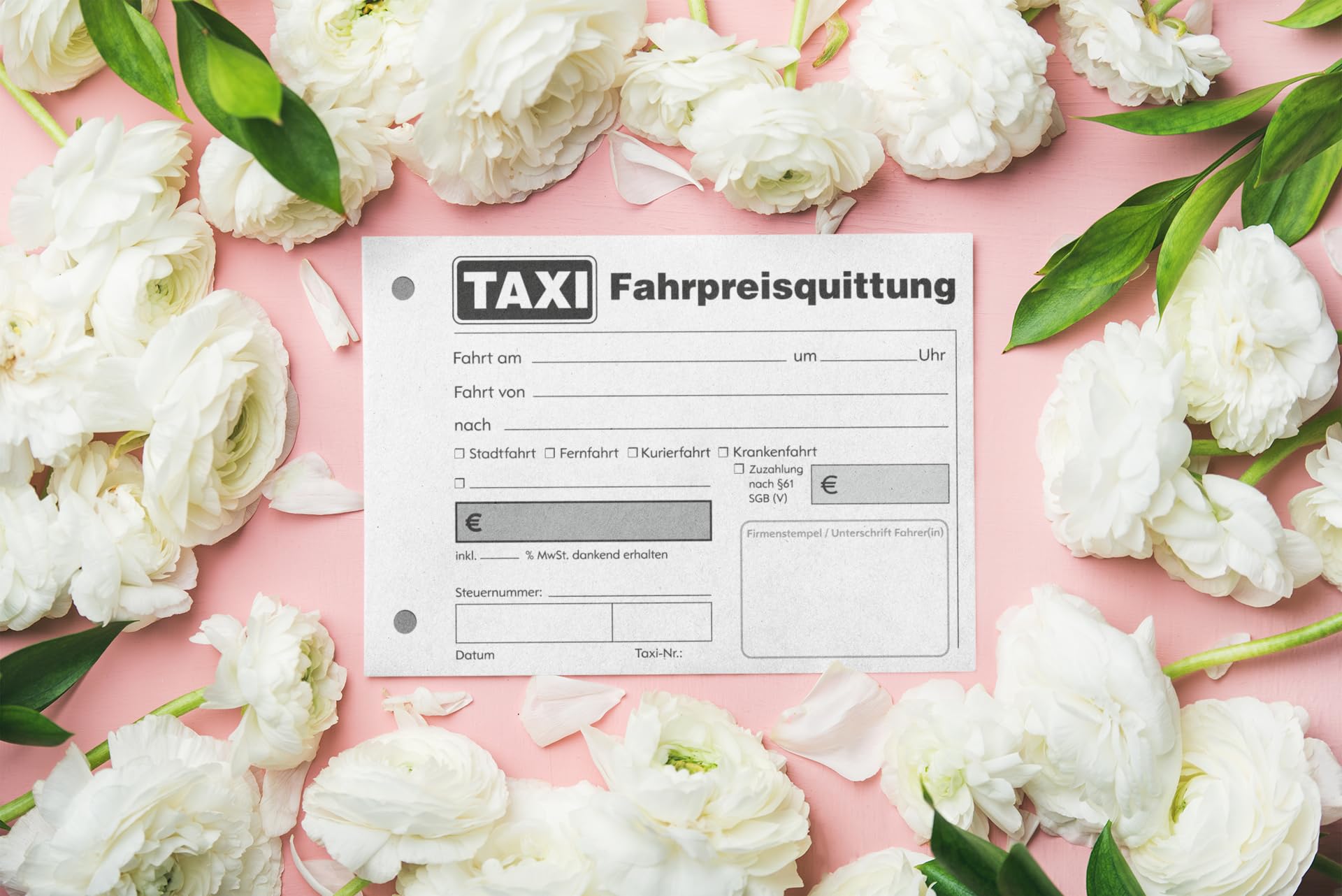10x Taxiquittung - Taxi-Fahrpreisquittung als Block - 2 x 50 Blatt DIN A6 - gelocht - SD -durchschreibend (22428)