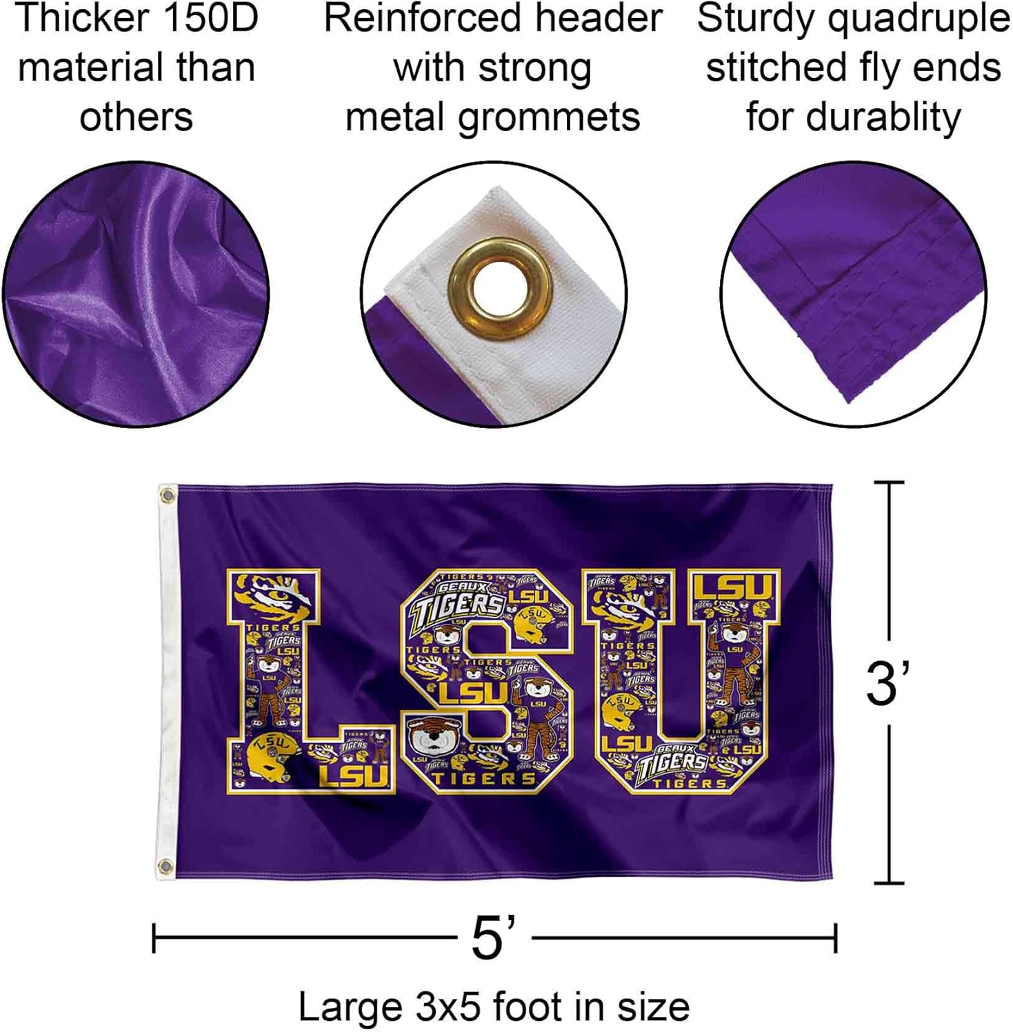 Louisiana State LSU Tigers Mosaic Large Grommet Banner Flag - Image 2