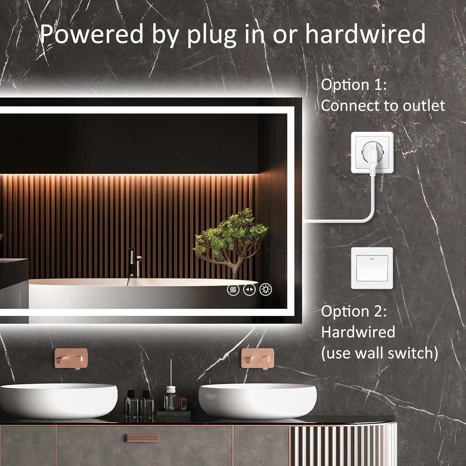 LED Bathroom Mirror 32x48 Inch Anti-Fog Bathroom Mirror with Lights, Wall Mounted Lighted Vanity Mirrors, Dimmable, Backlit + Front Lit, Smart Bathroom Vanity Mirror with 3 Colors Temperature