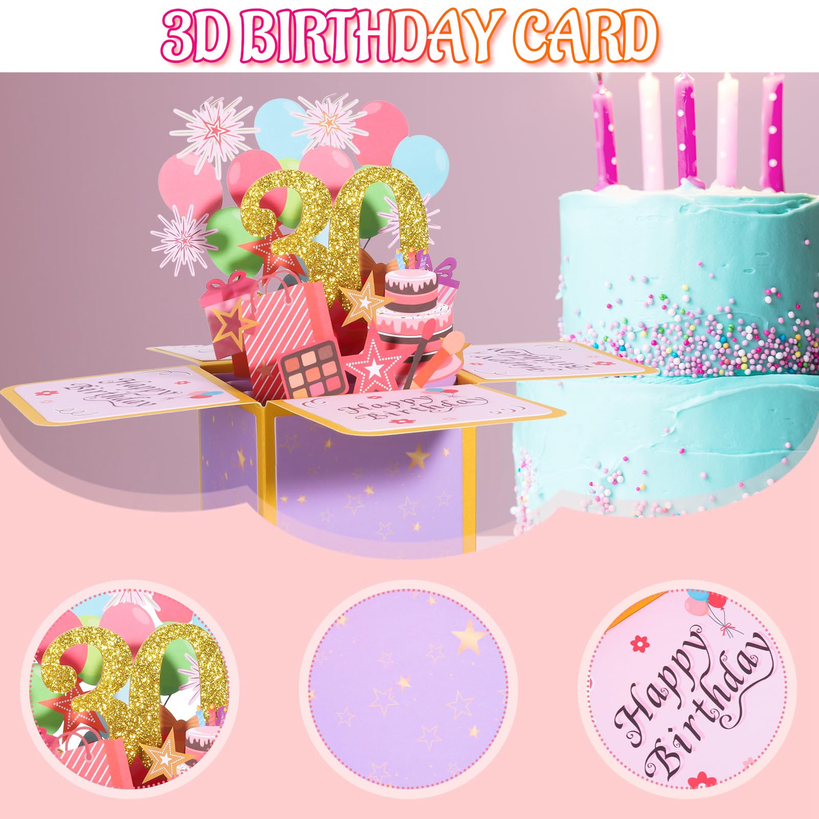 30th Birthday Pop-Up Card For Her – 3D Pink Card For Daughter, Sister, Or Friend 6 thumbnail image