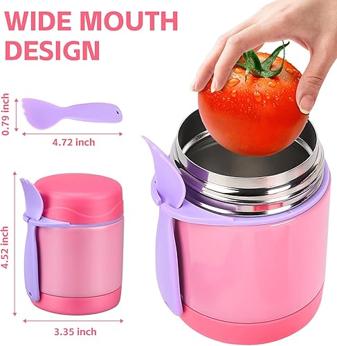 Miniatura 2 de Tarro de comida aislado de 10 onzas, termo para almuerzo de comida caliente, lonchera de acero inoxidable para niños con cuchara (rosa)