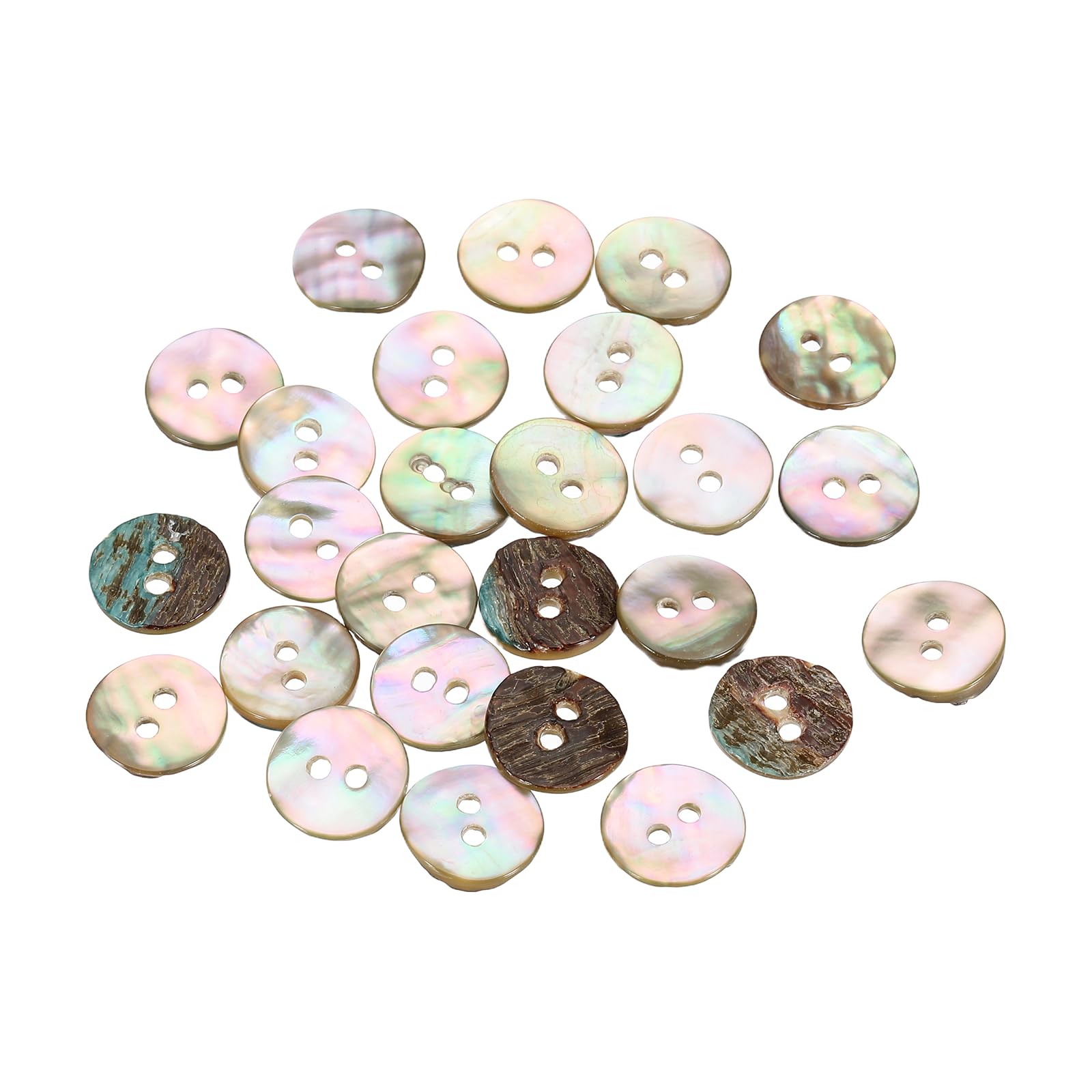 sourcing map 25Pcs Natural Shell Button, 2 Hole 12mm Mother of Pearl Buttons for Shirt Coats Suits Jacket Jeans Skirts DIY Sewing Crafts, 1.5-2.3mm Thick, Brown