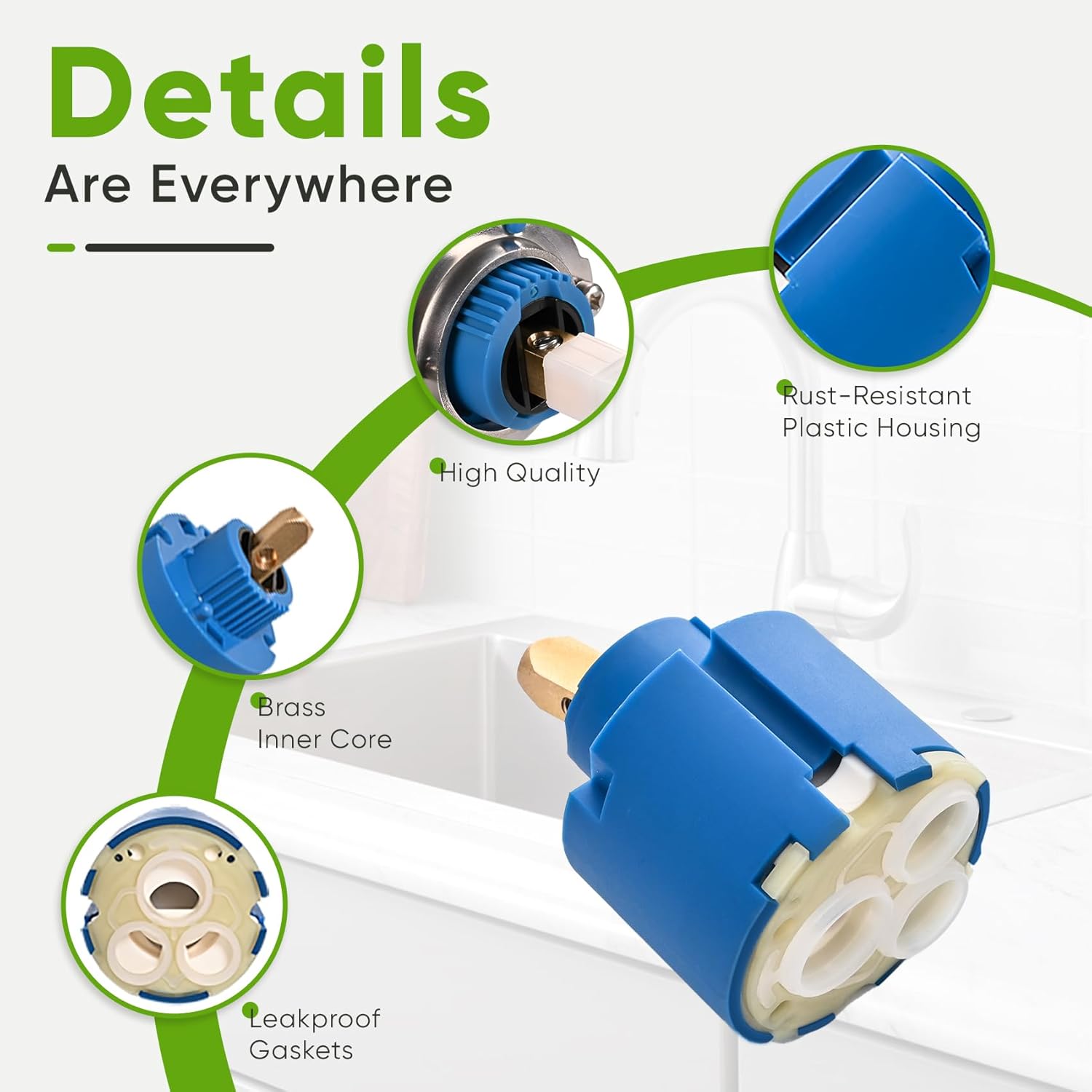 46048000 Cartridge Ceramic Compatible with Grohe Single Handle Mixing Valve 46 mm, Kitchen Faucet Cartridge