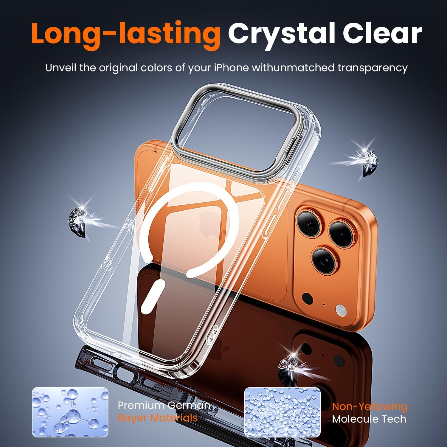 toushion 2 in 1 for iPhone 17 Pro Max Case Stand Clear, Build in Camera Stash Stand, Screen Protector *1, Not Yellowing, Fits MagSafe, Military-Grade Protection