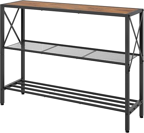 Miniatura 9 de Hoctieon Mesa de consola industrial, mesa de entrada de 3 niveles, mesa de pasillo, mesa de sofá estrecha con estantes, mesa de entrada para