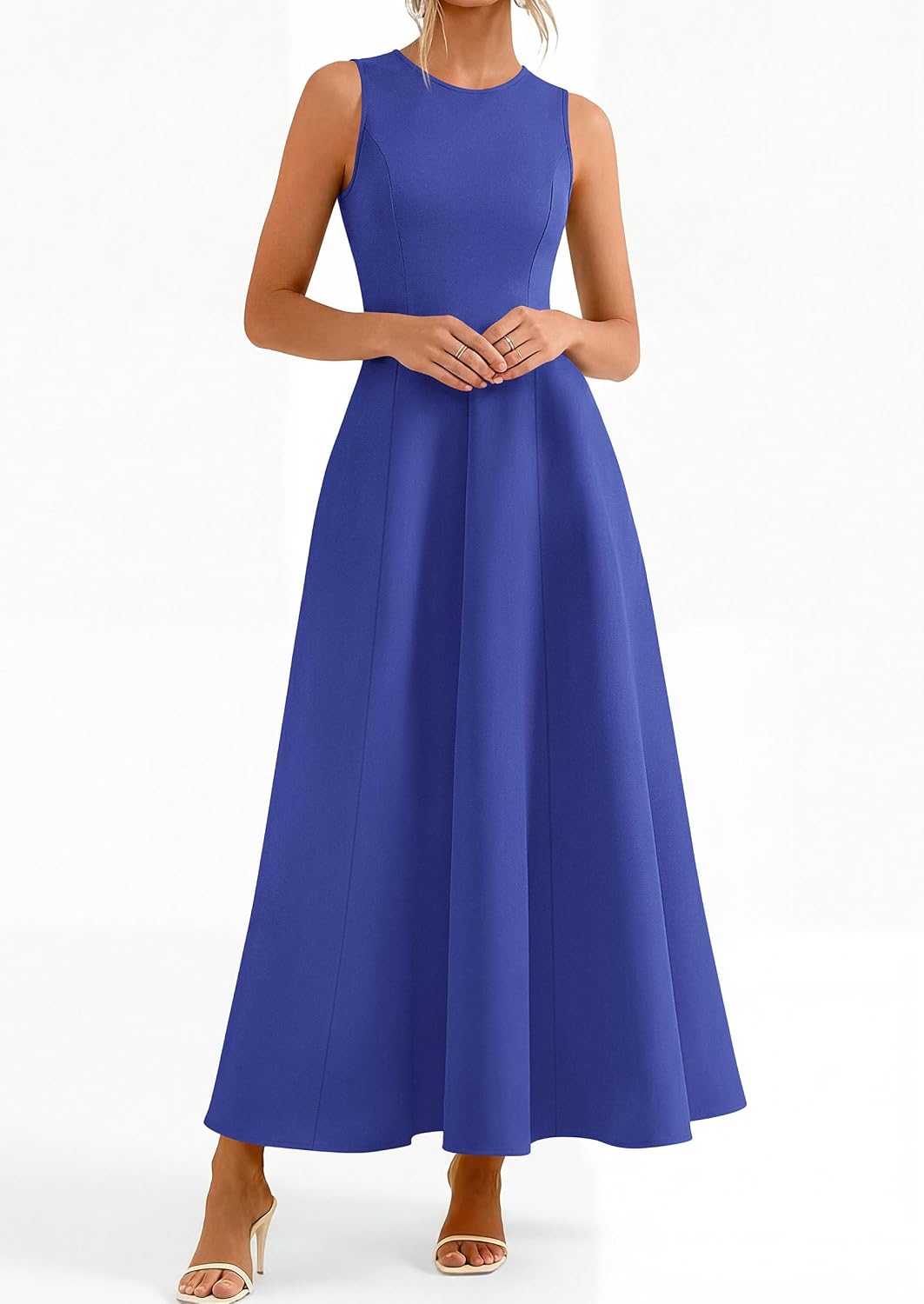  Women's Sleeveless Summer Elegant Maxi Dresses | High Crew Neck, Flared A Line, Long Flowy Tank Dress with Pockets, Modest Spring Outfits for Wedding Guest, Cocktail Party thumbnail