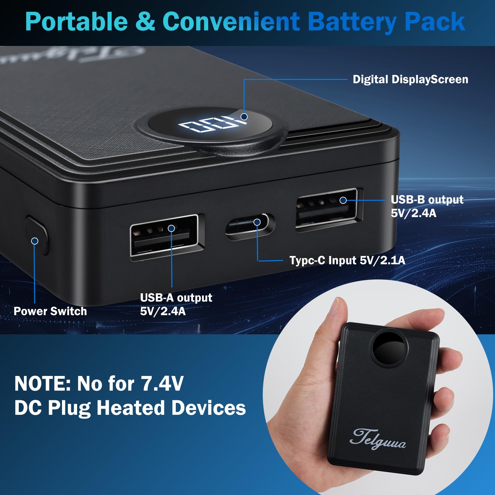 Telguua Gilet chauffant avec batterie externe 5 V 12 000 mAh