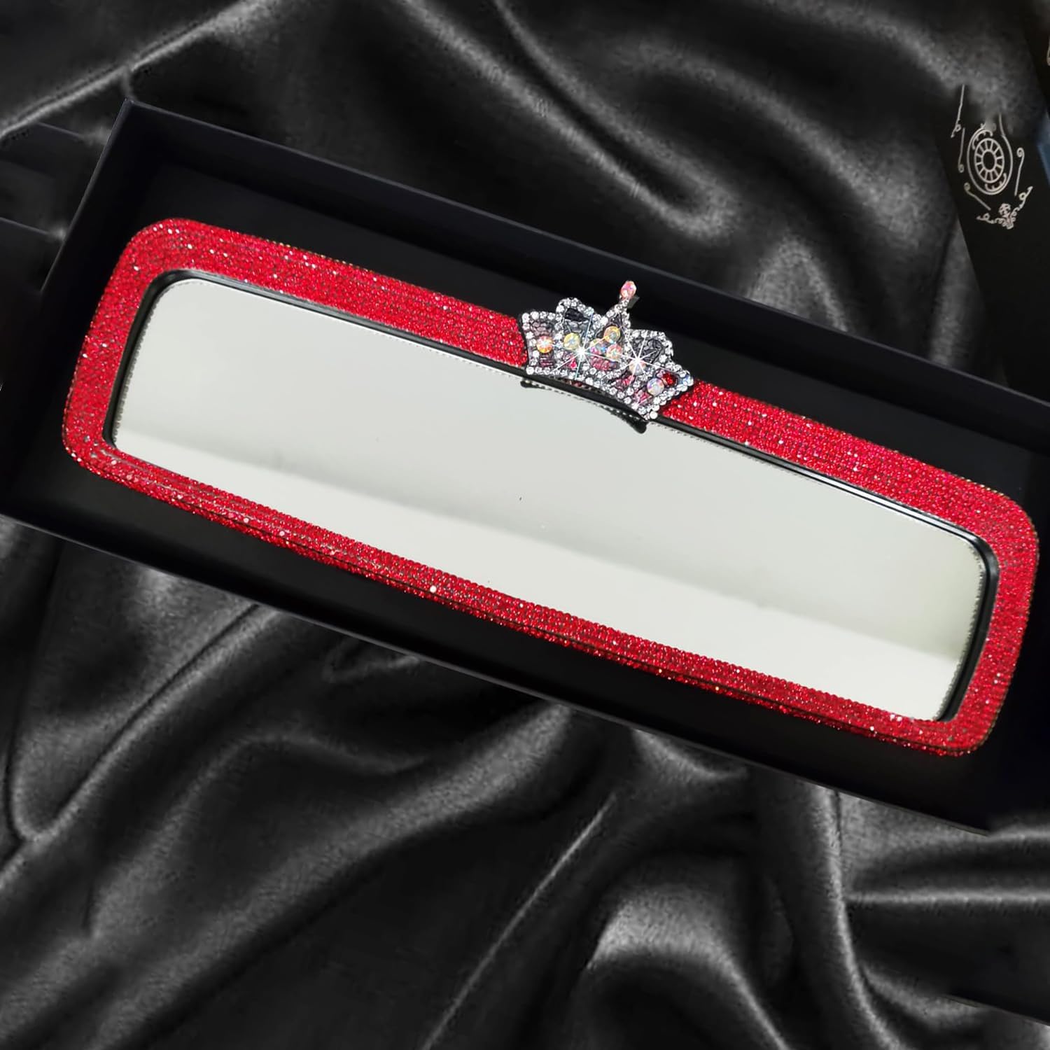 Unifizz Bling Rhinestone Rear View Mirror Cover, Car Rear View Mirror with Crystal Diamonds Bling Rhinestones Car Rear View Mirror Car Interior Trim(Red)