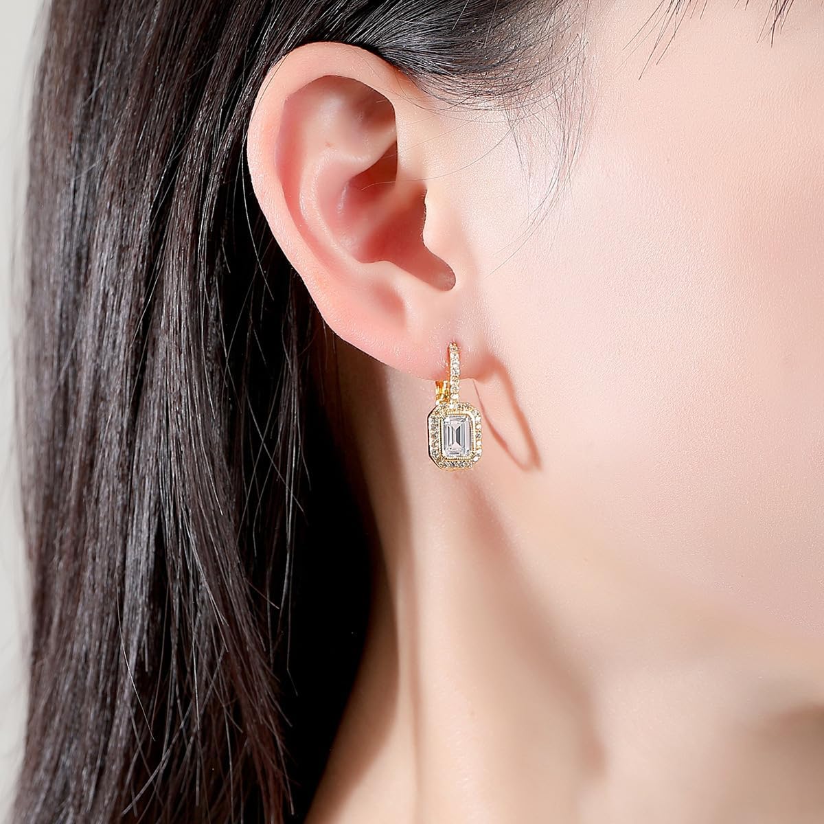 14K Gold Hoop Earrings for Women, Moissanite Inlay Classic Huggie Earrings - Image 3