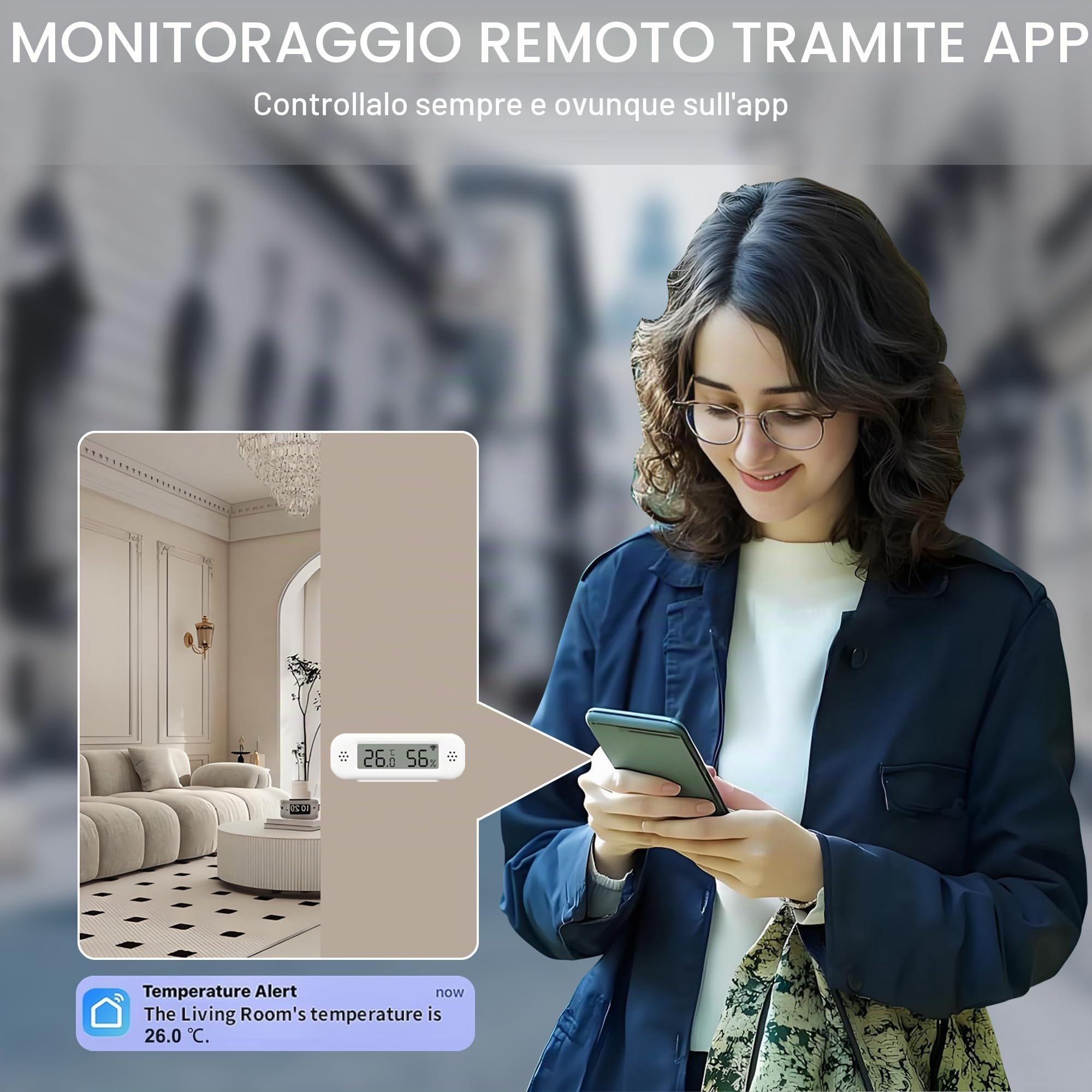Termometro WiFi igrometro interno: sensore di temperatura intelligente, monitor di umidità digitale con app intelligente e registrazione dati, compatibile con Alexa, per camera da letto, serra cantina