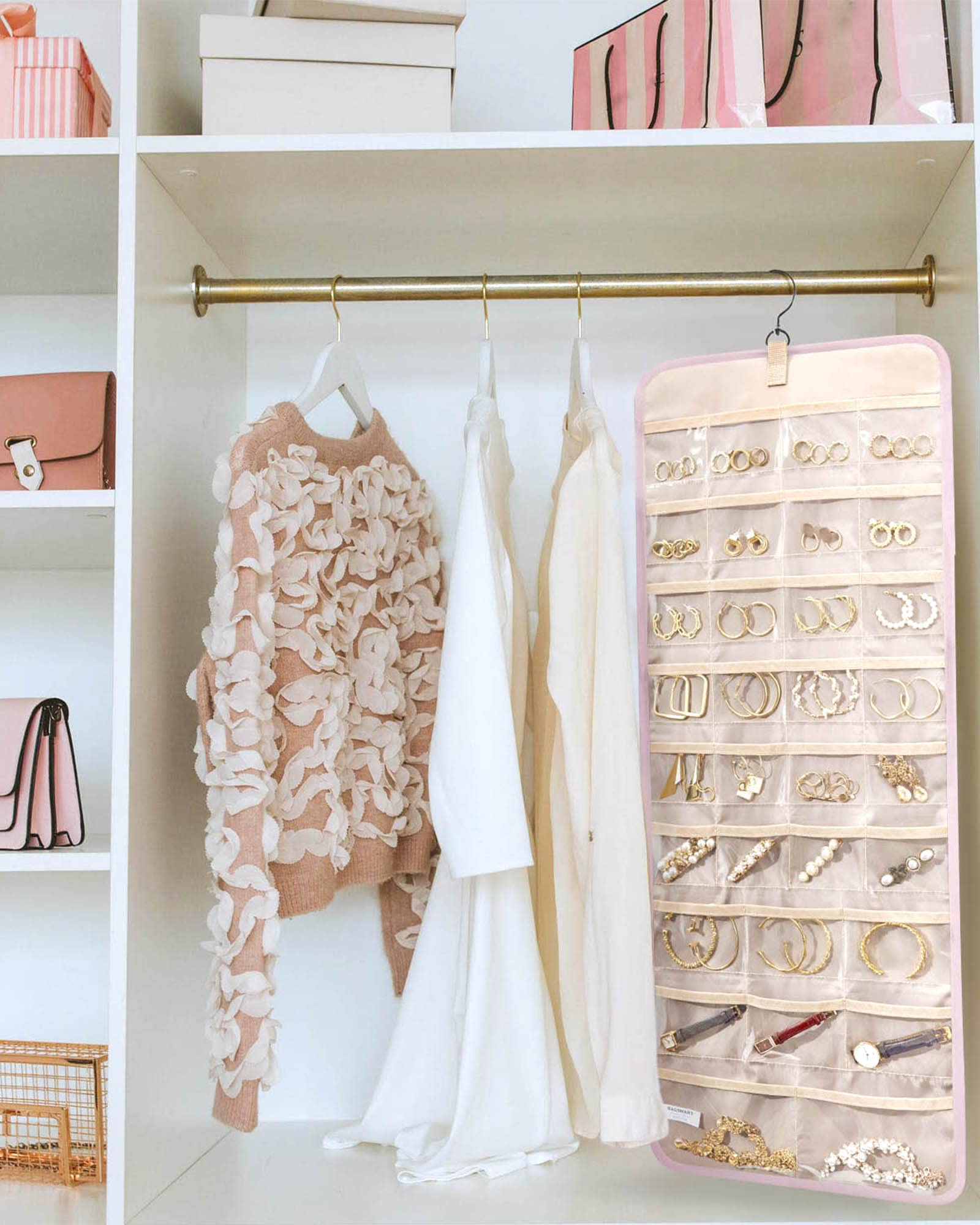 Bagsmart Organisateur de bijoux à suspendre - Rouleau de rangement double face avec crochet en métal - Grand format