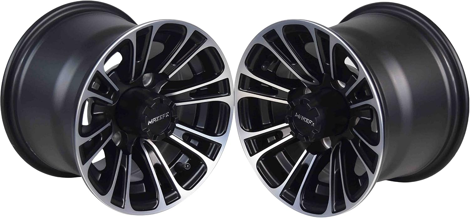 MASSFX QUAKE 10x7 Golf Cart Rims with 4/101.6 or 4 on 4" Bolt Pattern - Matte Black - Universal Fit for most Golf Cart Wheels (4-Pack)