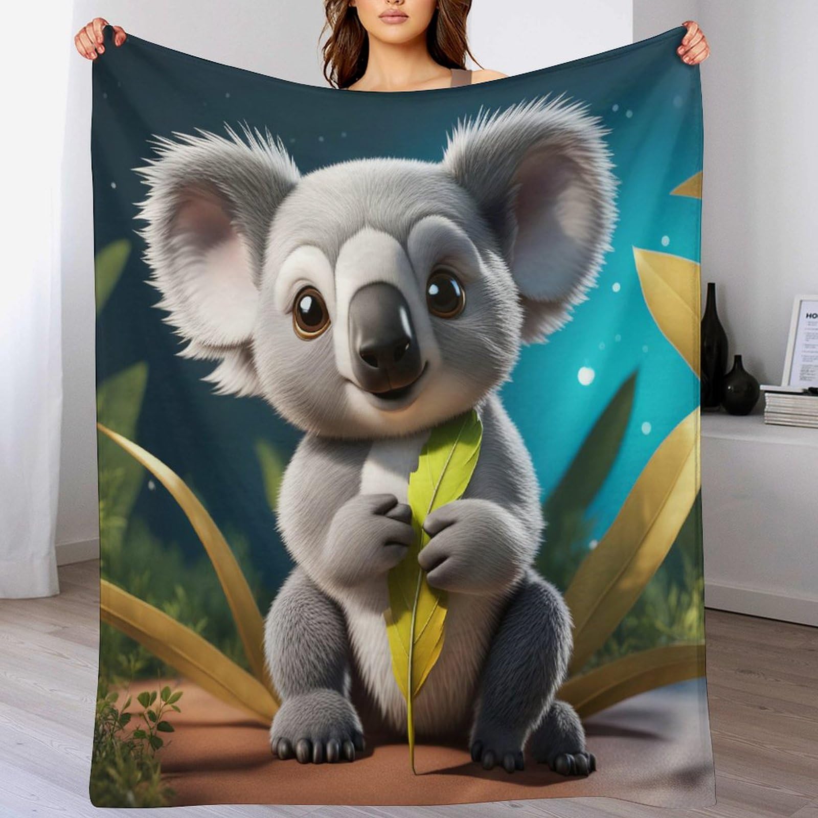 Couverture polaire koala plaid chaud flanelle pour lit et canapé 100x130cm