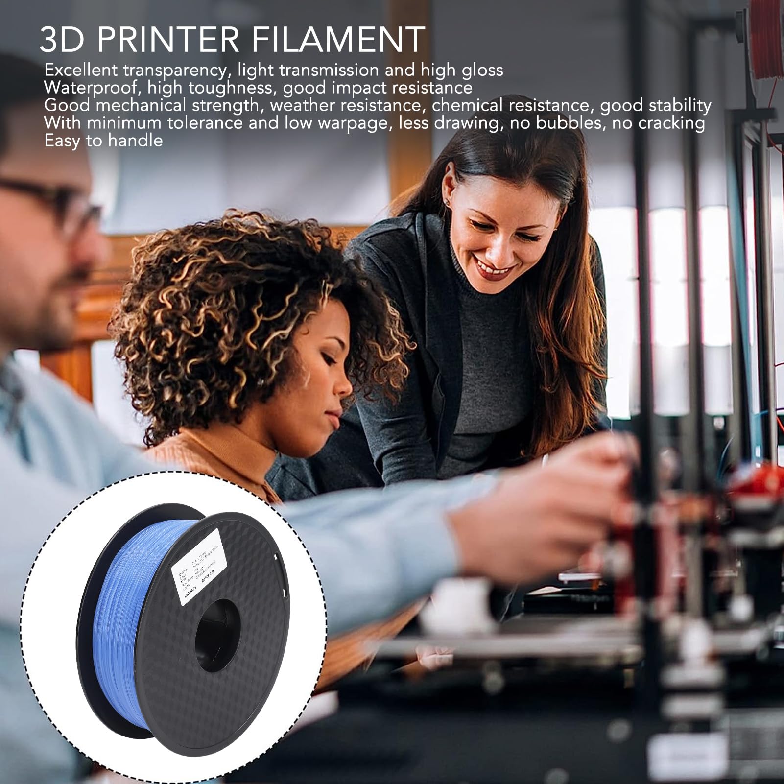 Consumible de impresión 3D, filamento PLA de 1,75 mm que cambia de color de azul a blanco, filamento impermeable de alta resistencia con alimentación suave y bajo encogimiento para