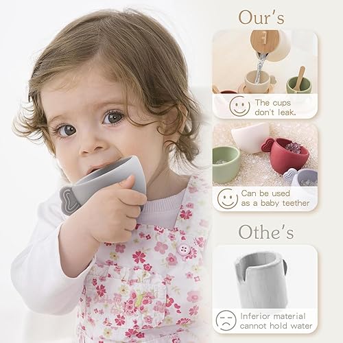 Miniatura 4 de Juego de té para niños, juego de té de madera para niñas y niños, accesorios de cocina para niños, juego de té apto para lavavajillas, juego de té