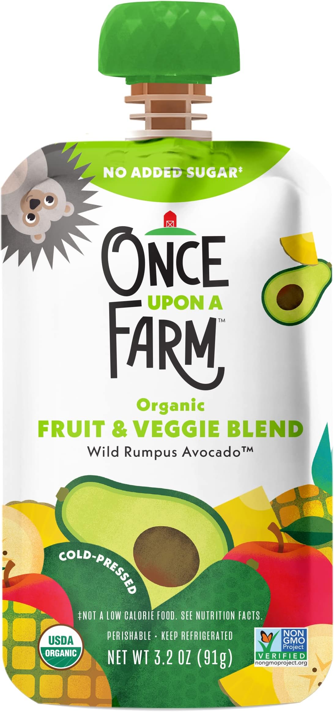 Once Upon a Farm Organic Fruit And Veggie Blend, Wild Rumpus Avocado, 3.2 Oz