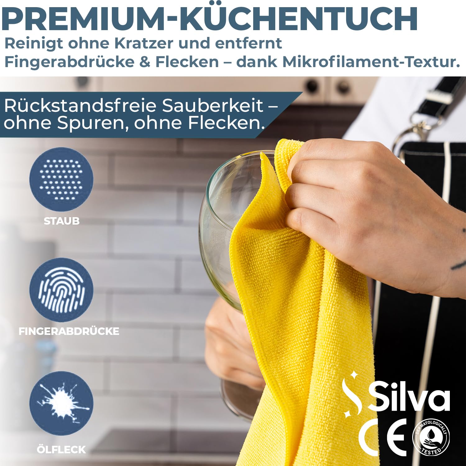 Silva, Premium Microfiber Kitchen Towel, All-Purpose Cleaning Cloth, Durable, Scratch-Free - Image 2
