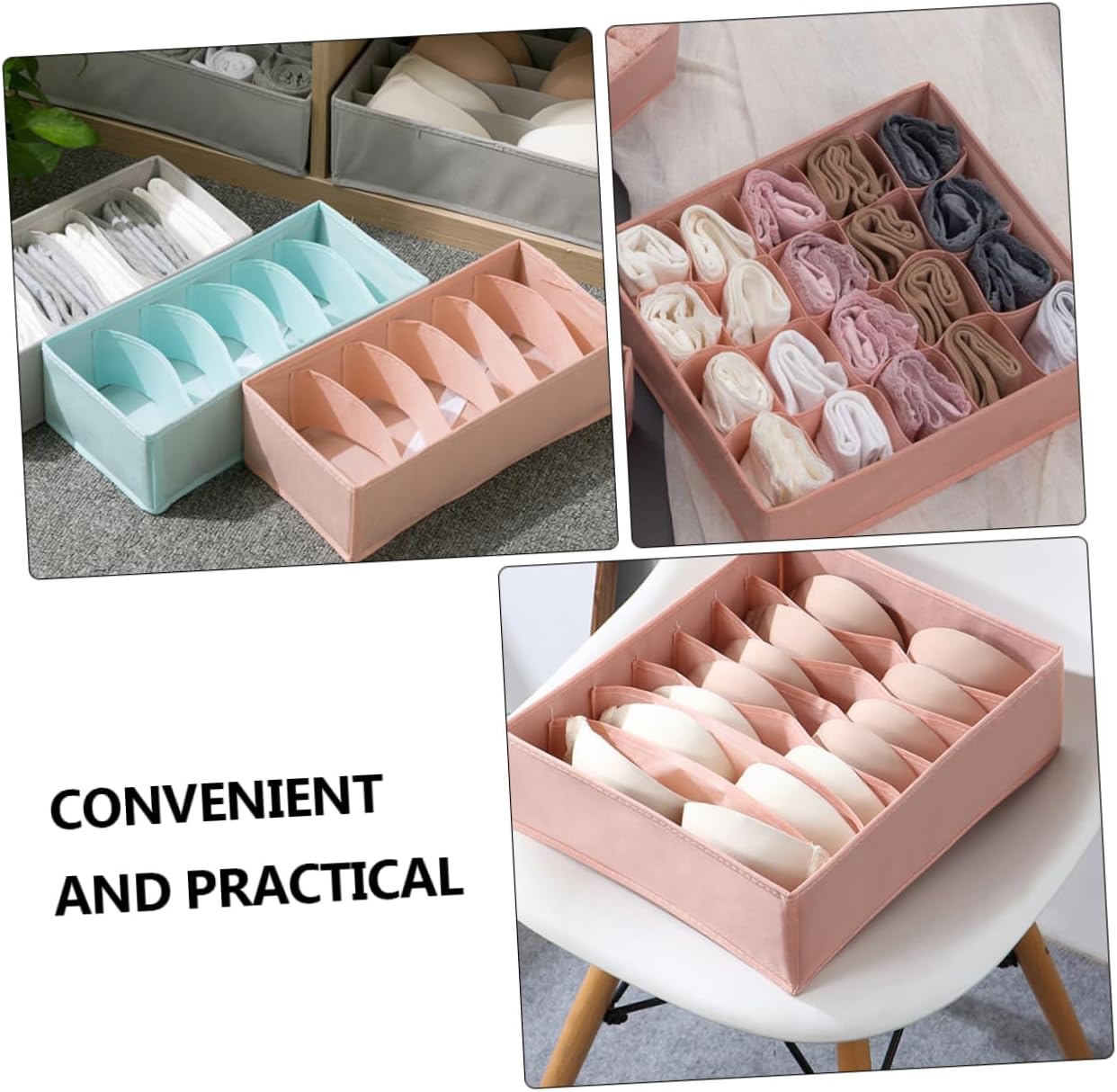 VALICLUD Multi Underwear Storage Box with Compartments for Bras Socks Panties Organizer for Closet Dresser and Bedroom Clothes Storage Pink Fabric Organizer for Items