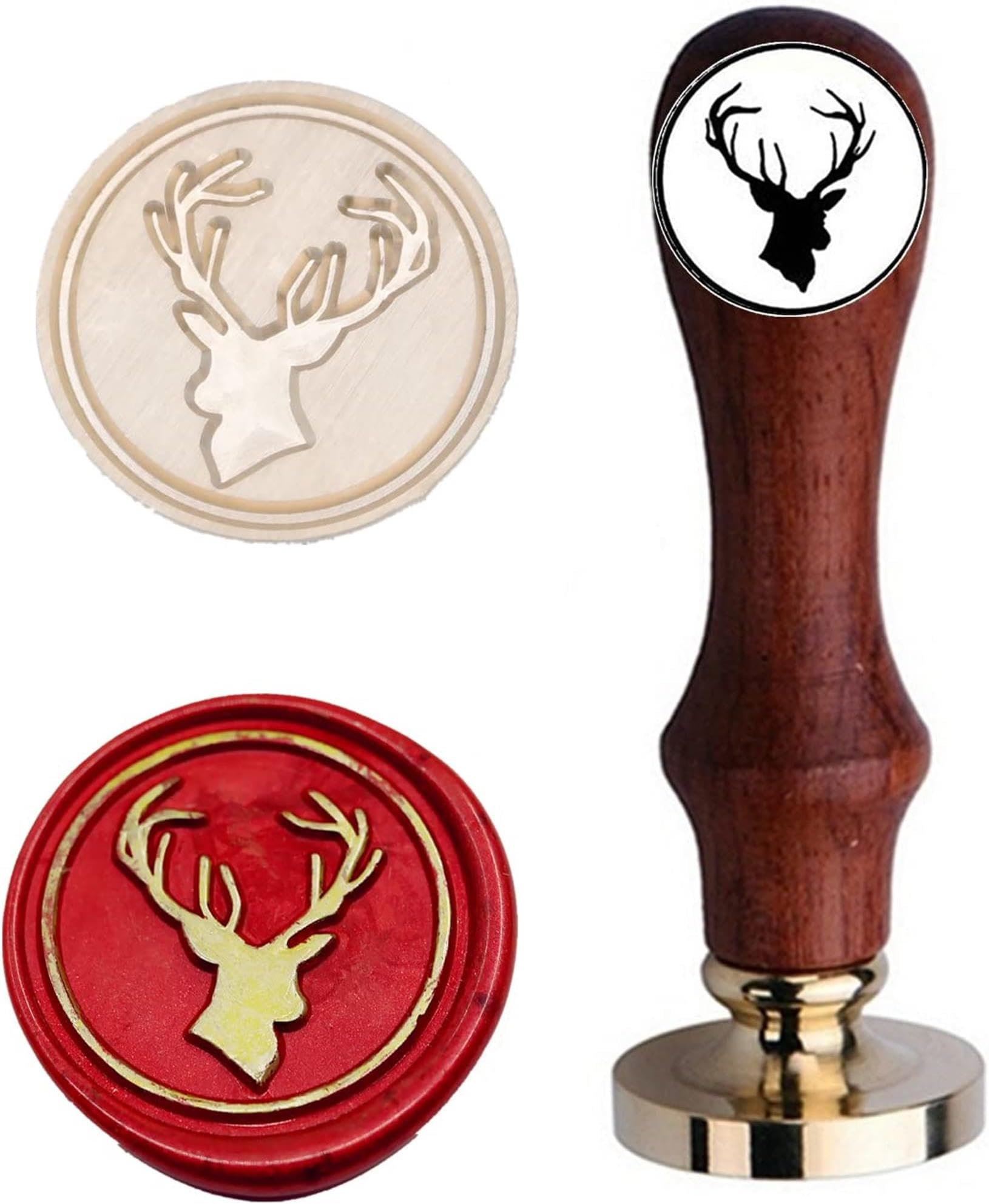 Kooer Deer Head Wax Seal Stamp Custom Stag Sealing Wax Stamp Kit Bucks Wax Stamp Kit Personalized Anniversary Invitation Seal Stamp (Seal with Handle)