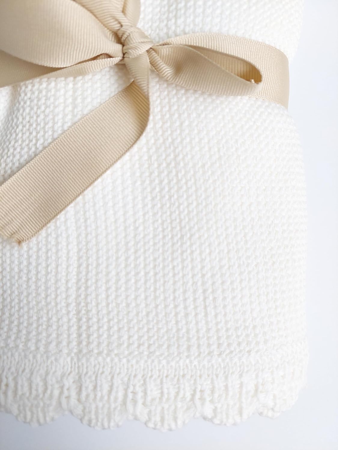 100% Cotton Knit Baby Blanket, Knit Baby Blanket, 100cm×60cm, Elegant and Nuetral Cotton Knit Blanket, 0-12 Months Baby, Cream.