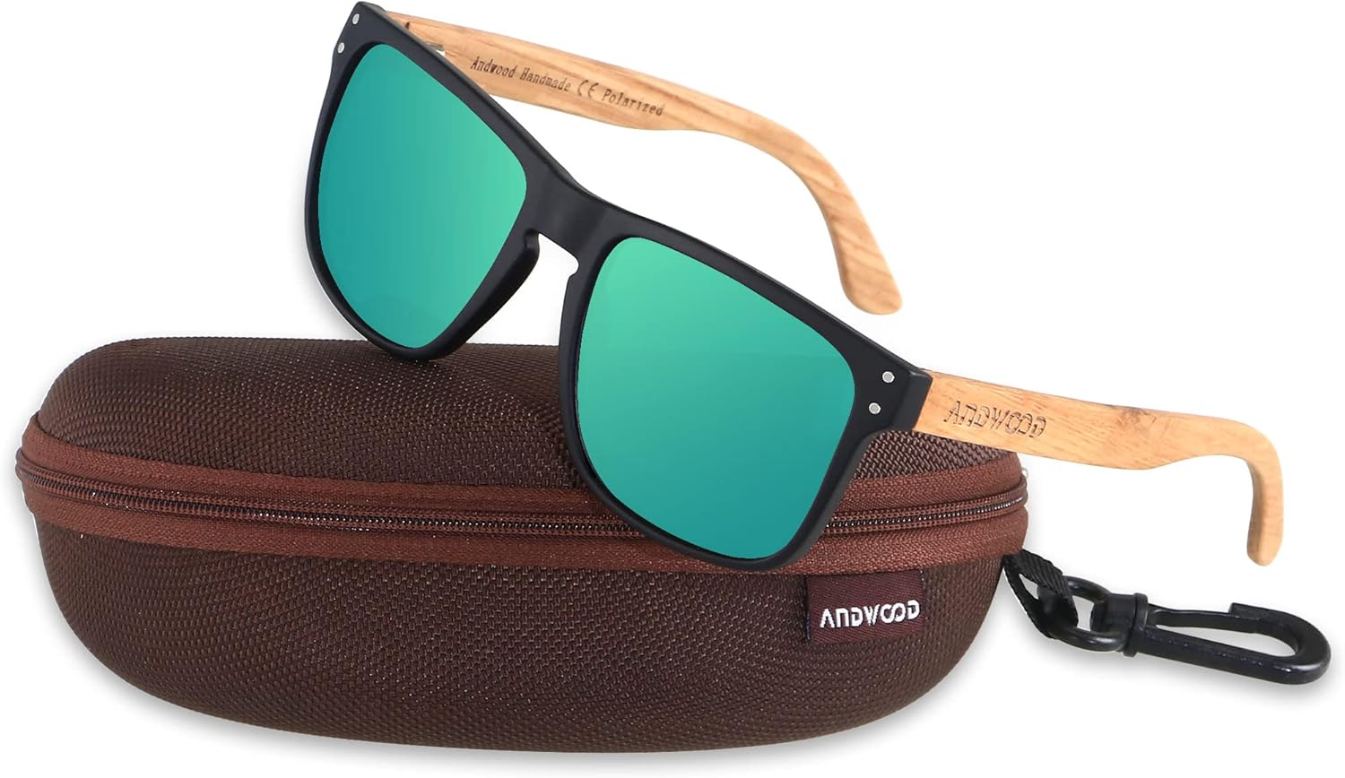 ANDWOOD Mens Sunglasses Polarized UV Protection Wooden Frame Beach Sun Glasses Womens Square Wood Shades - Image 2
