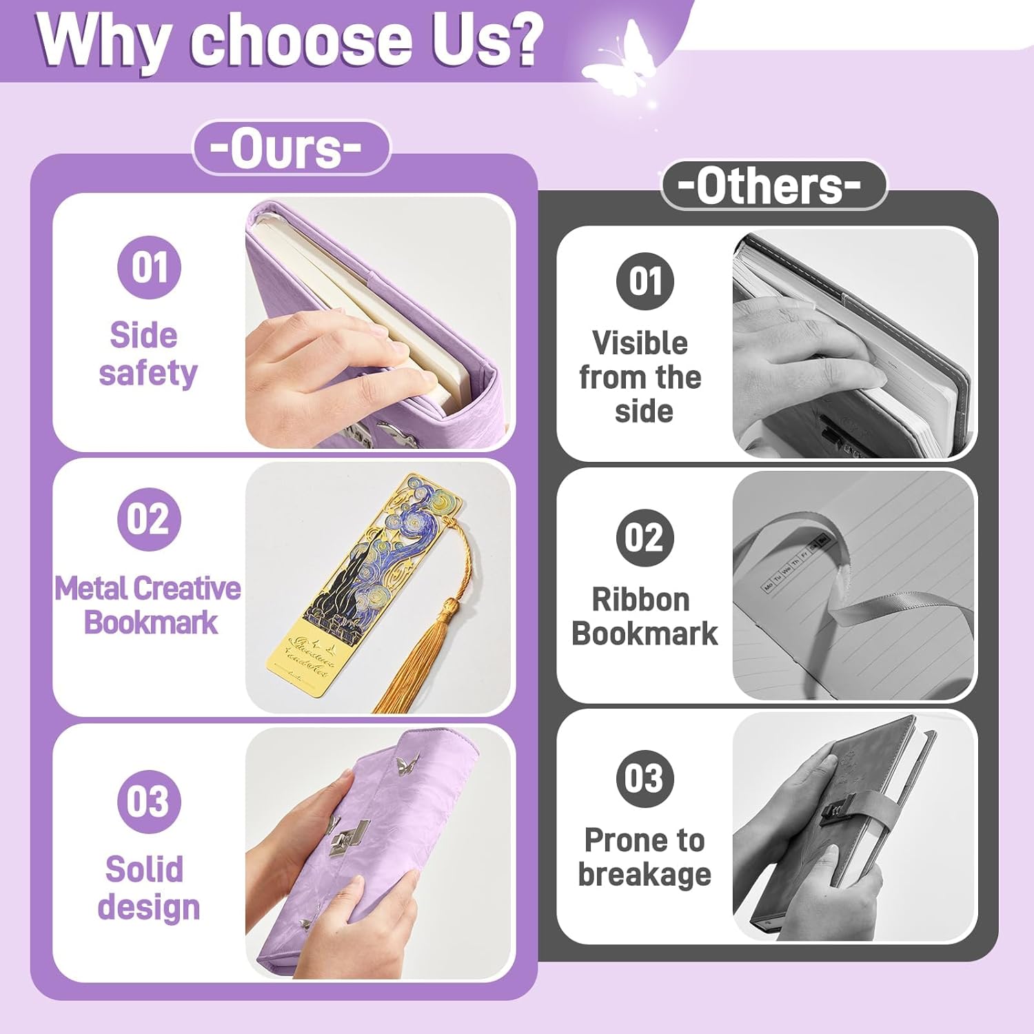 Lock Diary for Women Journal with Lock A5 Refillable with 3-Digit Combination Password 230 Pages Purple Velvet Butterfly Design 8.5"x6.3" - Image 5