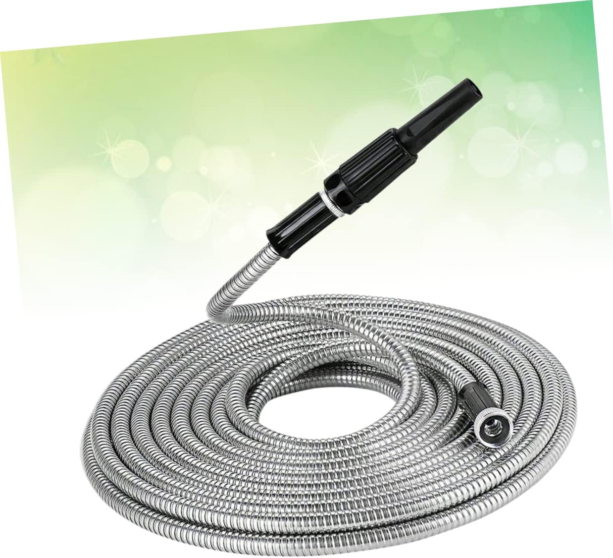 Totority Stainless Steel Water Hose Heavy Duty Lightweight Garden Hose with Nozzle for Watering Lawn and Cleaning Durable Puncture Design Silver Finish