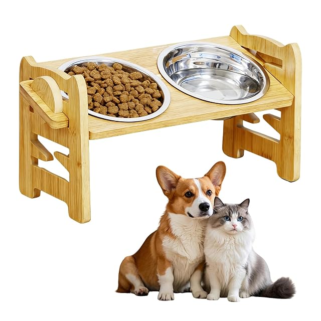 Comedero para perros elevado con soporte, antideslizante, altura ajustable, 5 alturas ajustables
