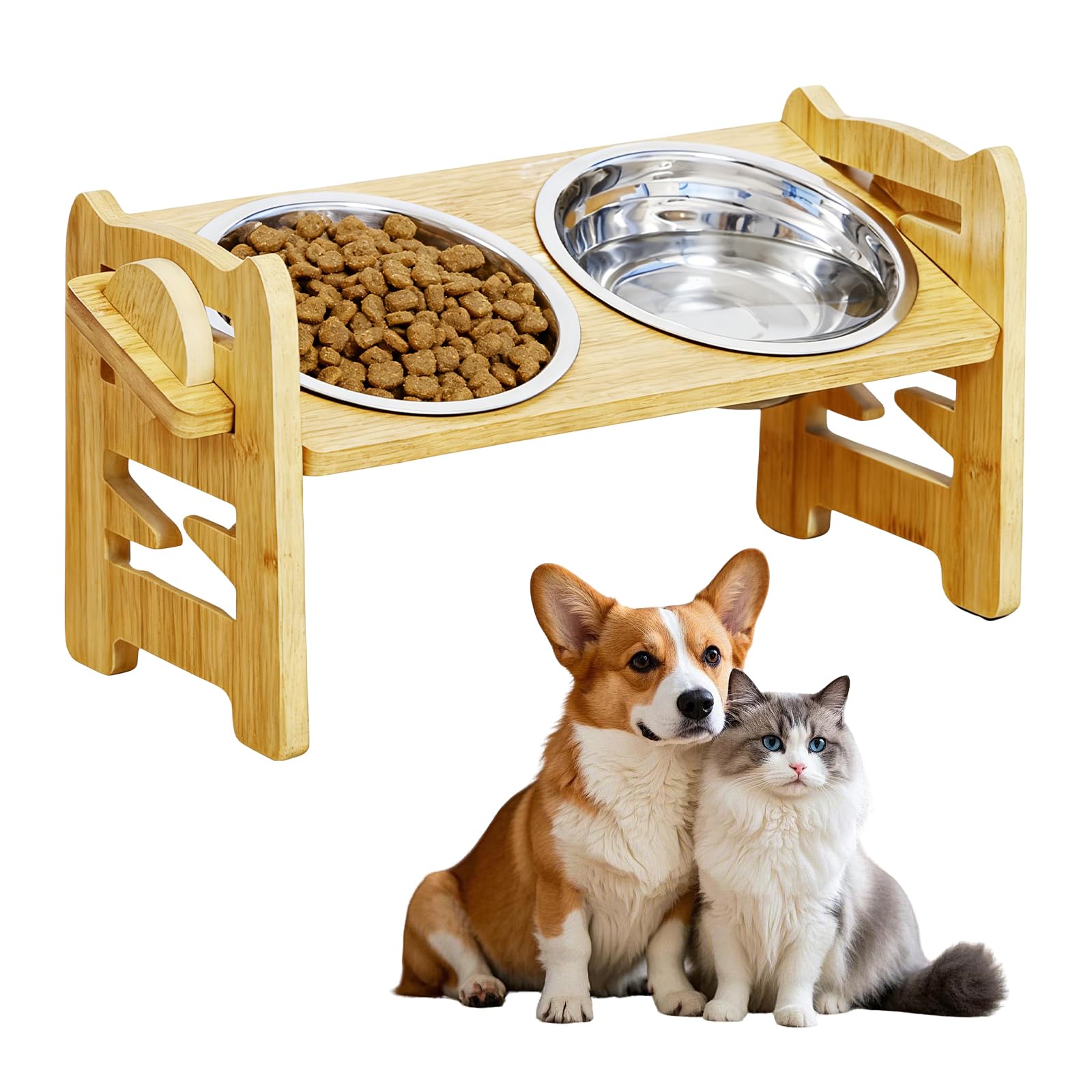 Ciotola per cani rialzata con supporto, antiscivolo rialzata, regolabile in altezza, 5 altezze regolabili, inclinazione di 15°, con 2 ciotole in acciaio inox, per cani di piccola taglia media (stile 1