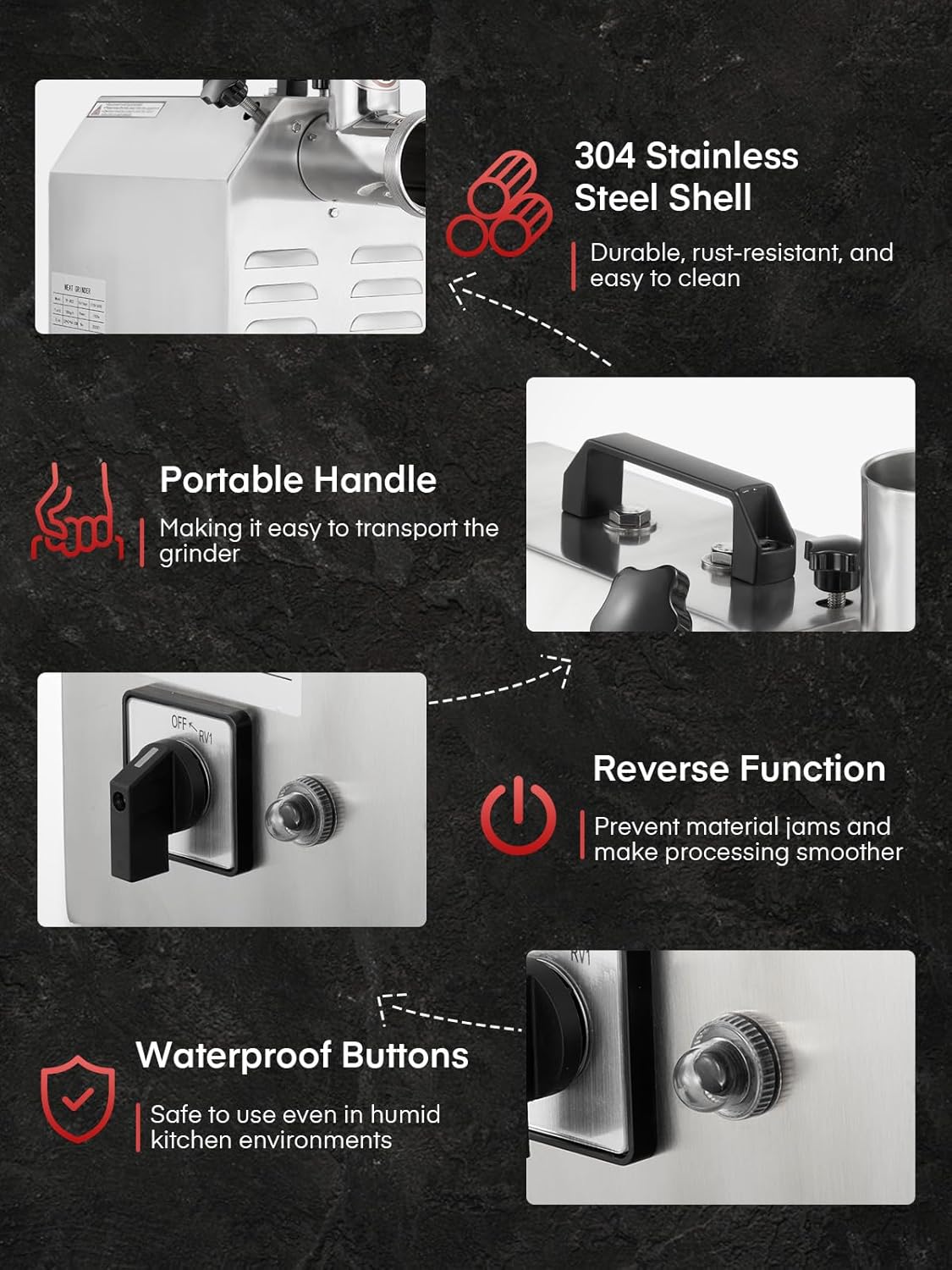 #12 Commercial Meat Grinder, 840 LB/H,1.2HP, Heavy Duty Industrial Meat Grinder, Sausage Stuffing Machine with 2 Stainless Steel Blade, 2 Grinding Plates, Sausage Kit (#12-840LB/H)