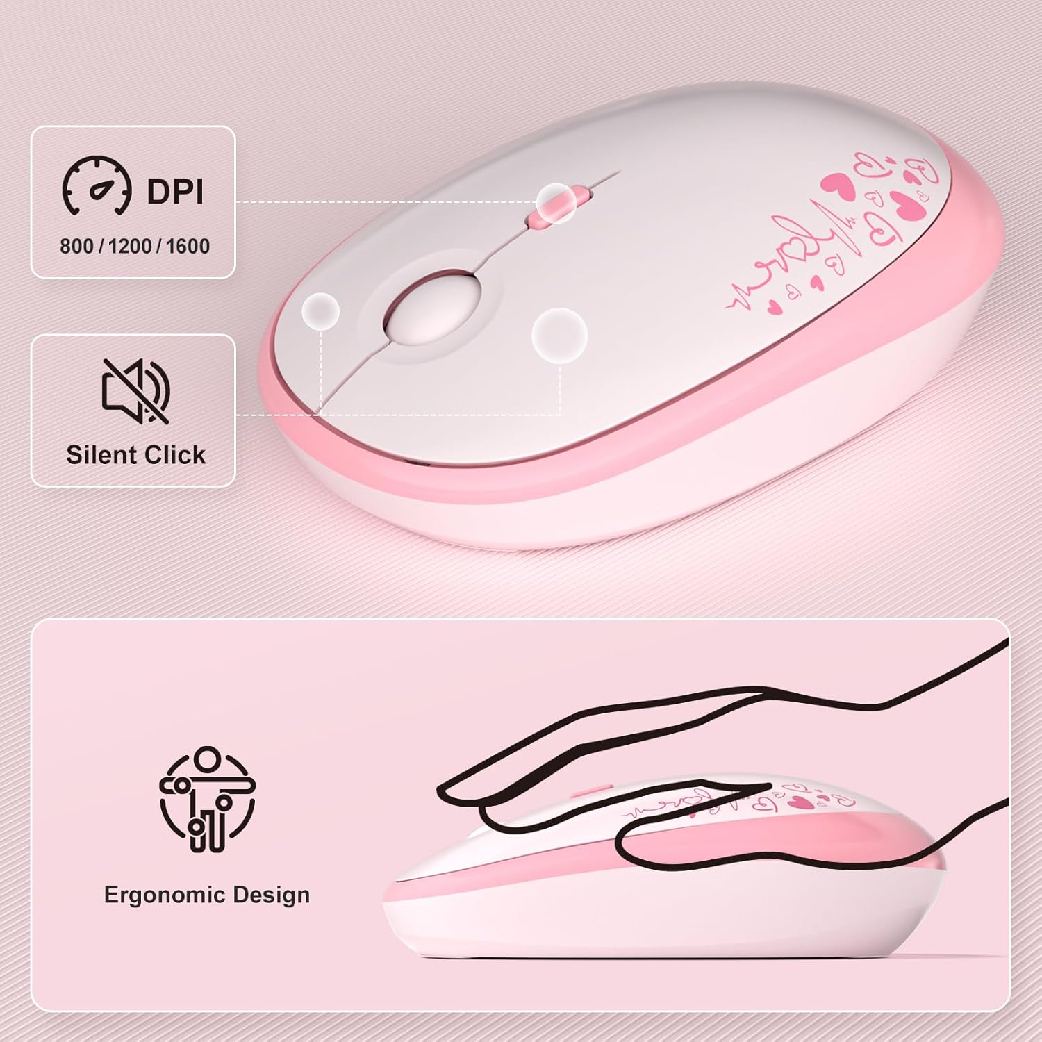 MOFII Wireless Keyboard and Mouse Combo, Cute Keyboard Full Size and Wireless Mouse, 2.4GHz Retro Typewriter Keyboard Wireless Mouse Set for PC/Desktop/Laptop/Windows (Pink Colorful)