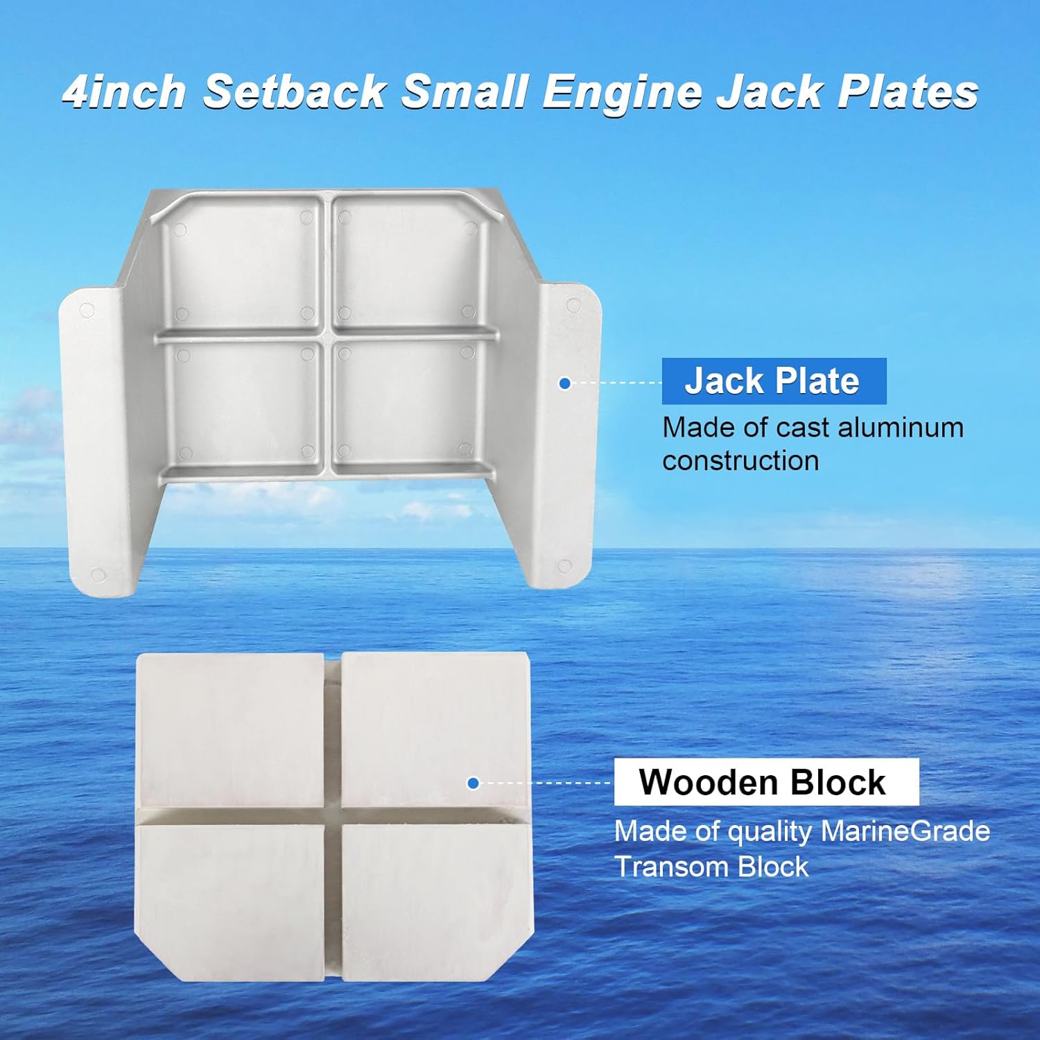 MJ-1-DP Jack Plate 4inch Setback Small Engine Jack Plates Replacement for Outboard Motors Up to 35HP, Manual Add Distance Between Engine and Transom