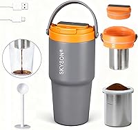 minkah Portable Coffee Maker Mug: 20oz Travel Espresso Machine, Leak-Proof Insulated Stainless Steel Tumbler with Fast Extraction (Grey)