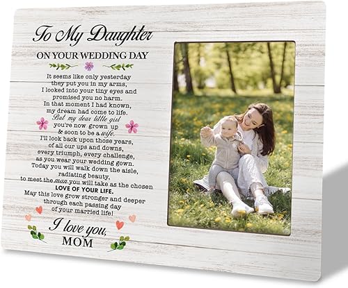 HiLus Marco de fotos de madera para mamá a novia, hija, día de boda, regalo memorable para hija