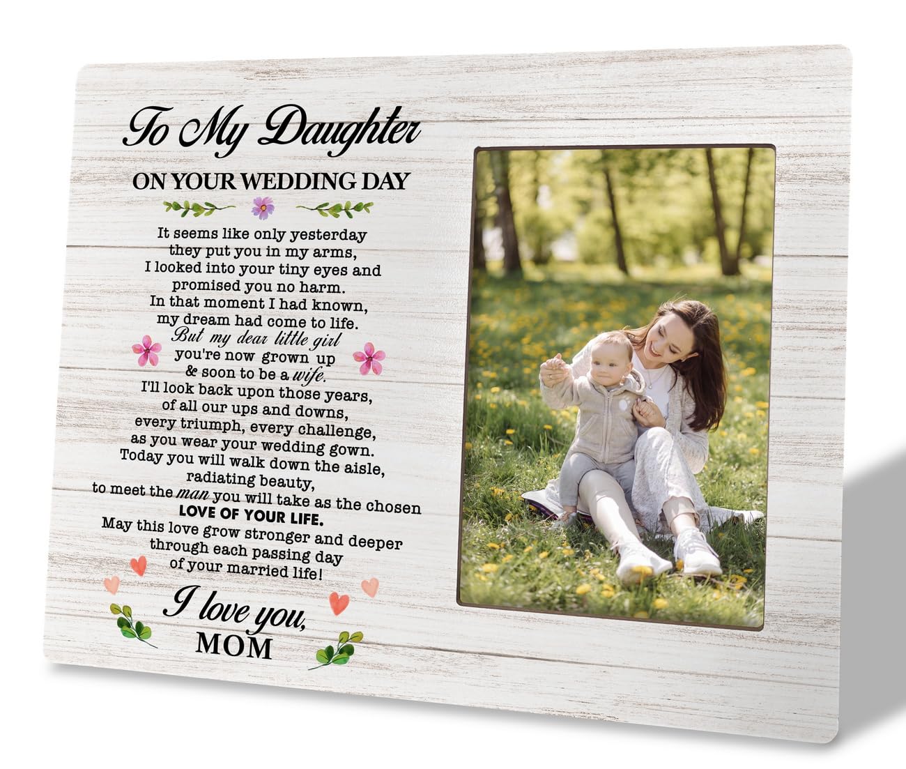 HiLus For Daughters Photo Frame Gifts, Wooden Picture Frame Gift, Mom to Bride Daughter Present on Wedding Day, Memorable Wedding Gifts for Daughters,